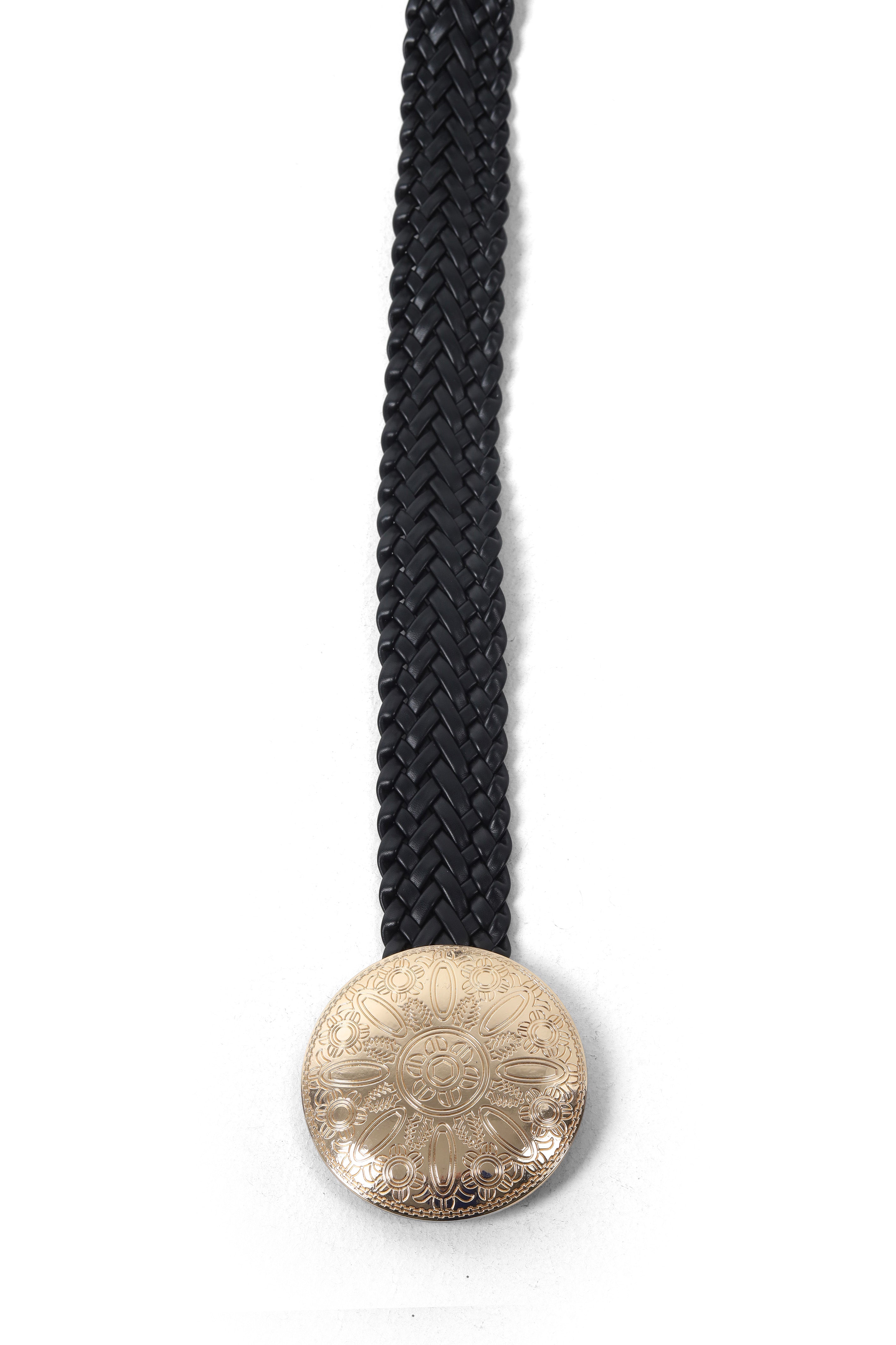 Braided Leather Belt with Metal Circle Buckle 209952321