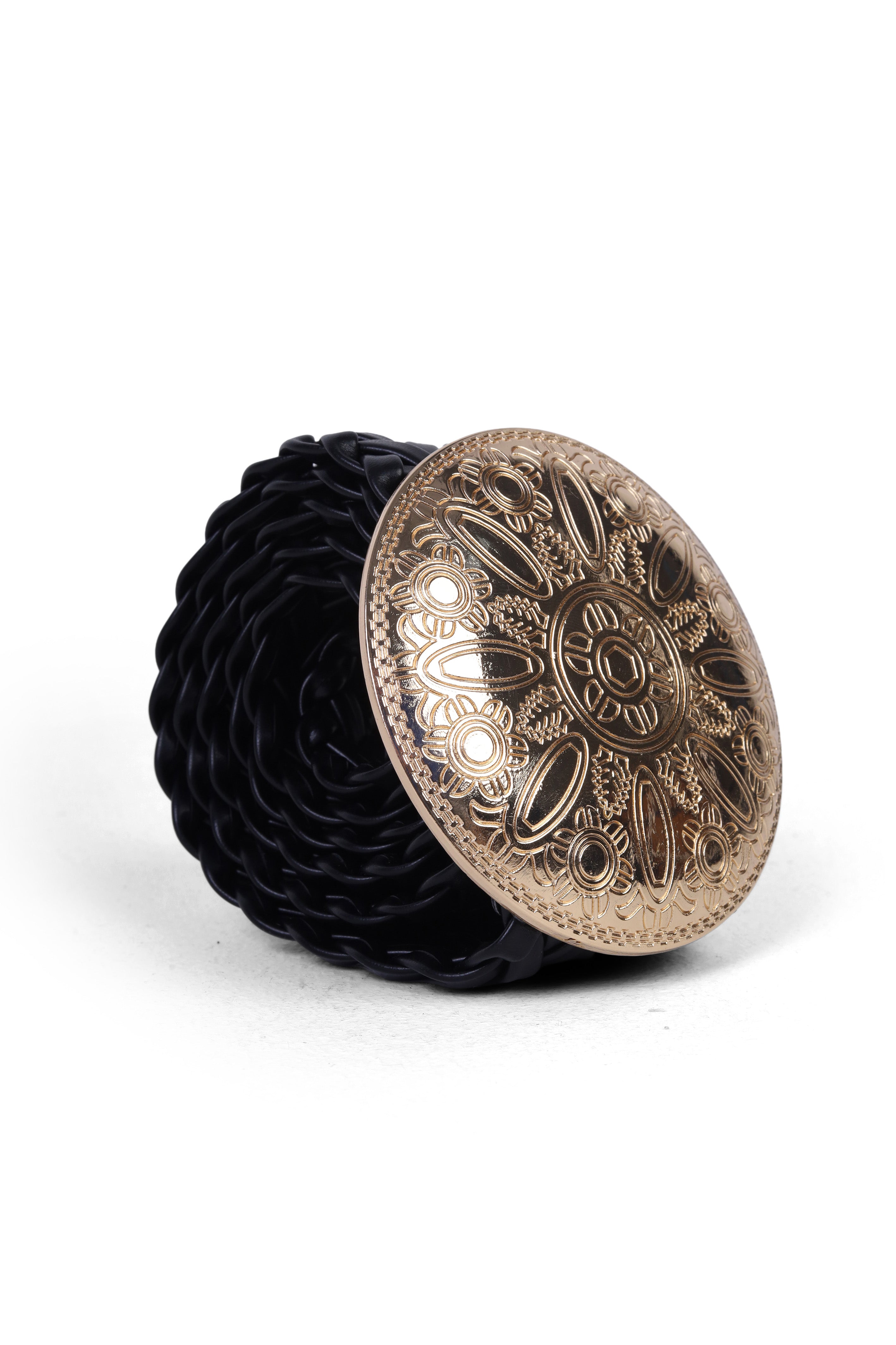 Braided Leather Belt with Metal Circle Buckle 209952323