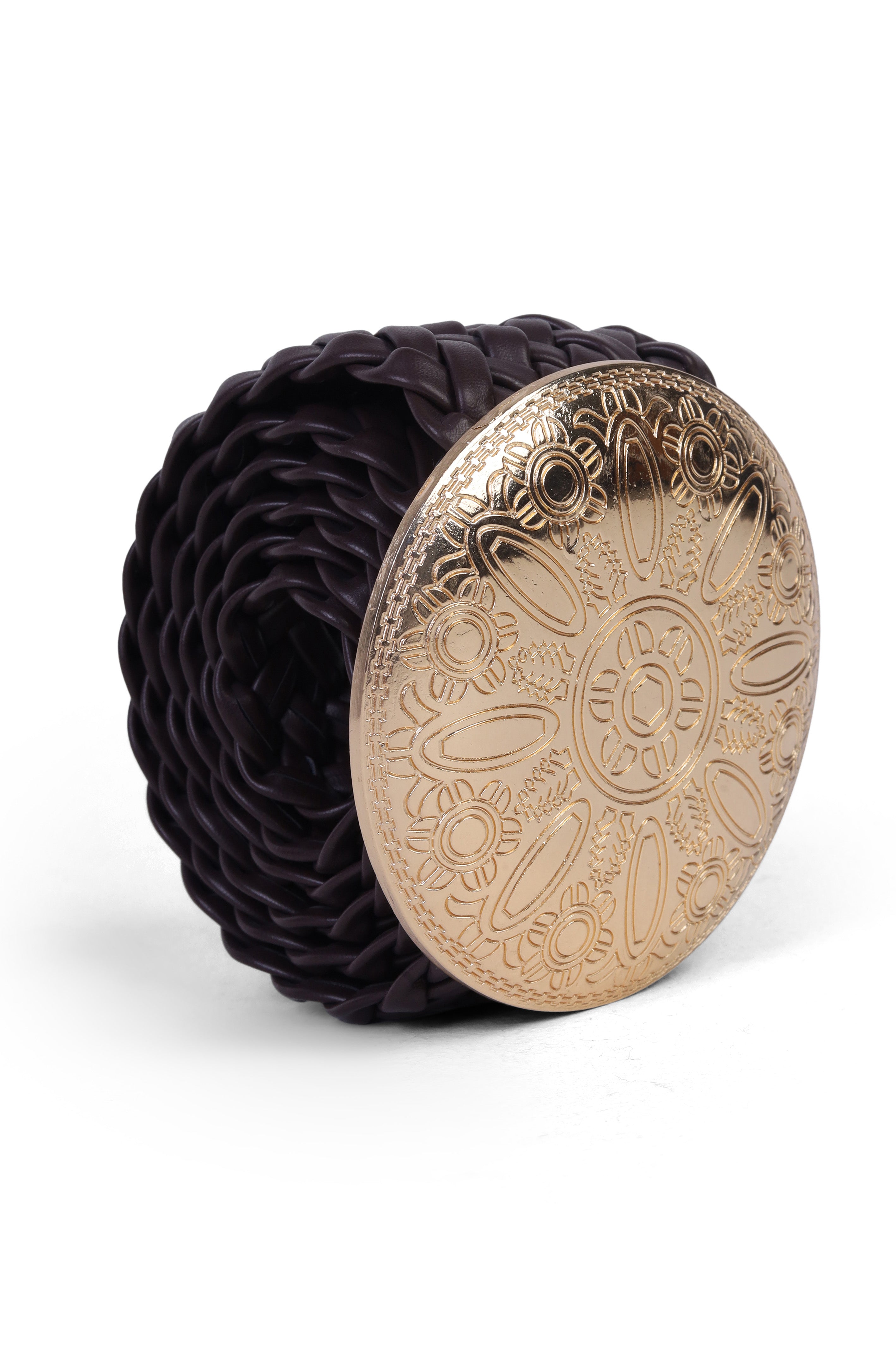 Braided Leather Belt with Metal Circle Buckle 209952323