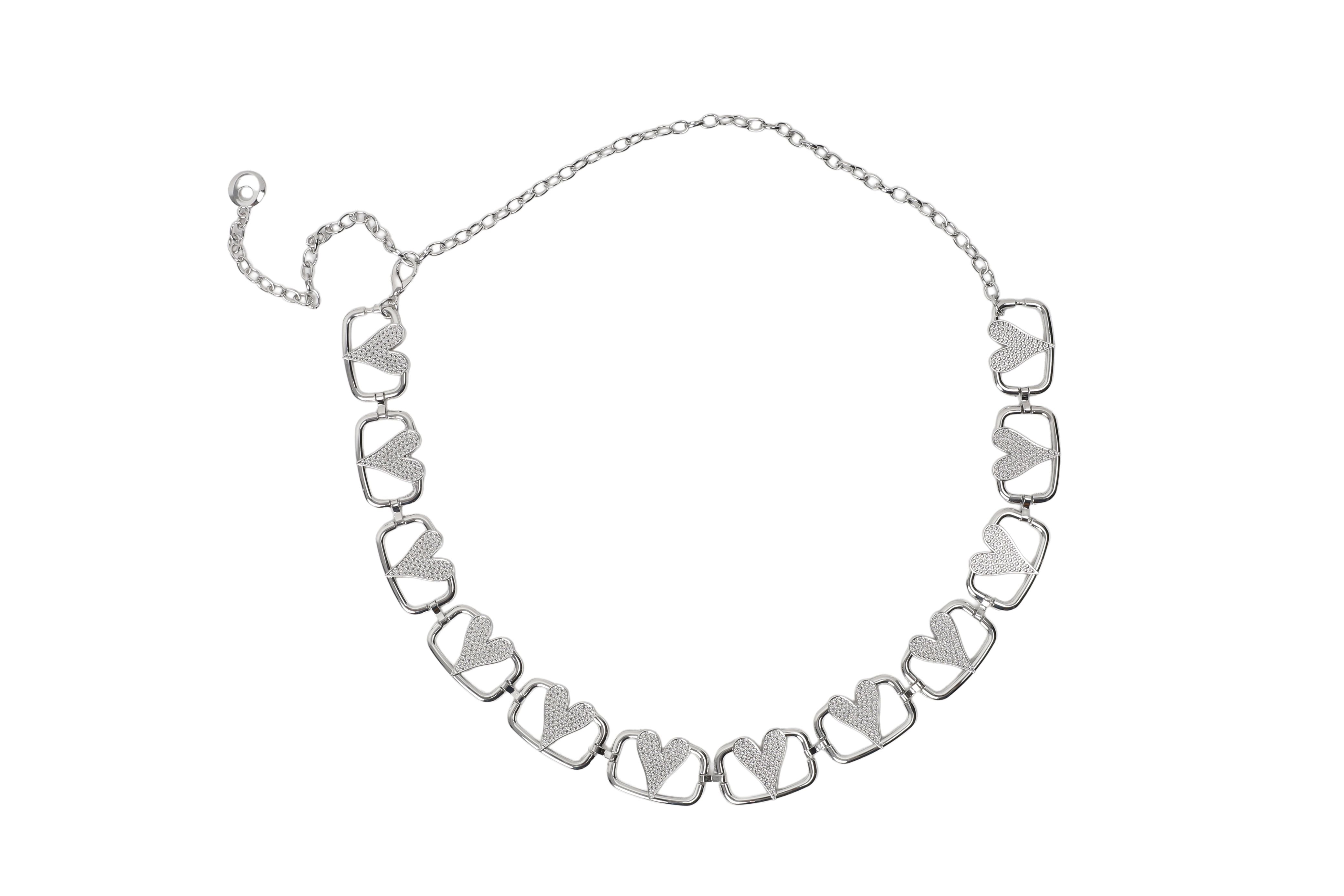 Silver Pave Heart Link Chain Belt 209952411