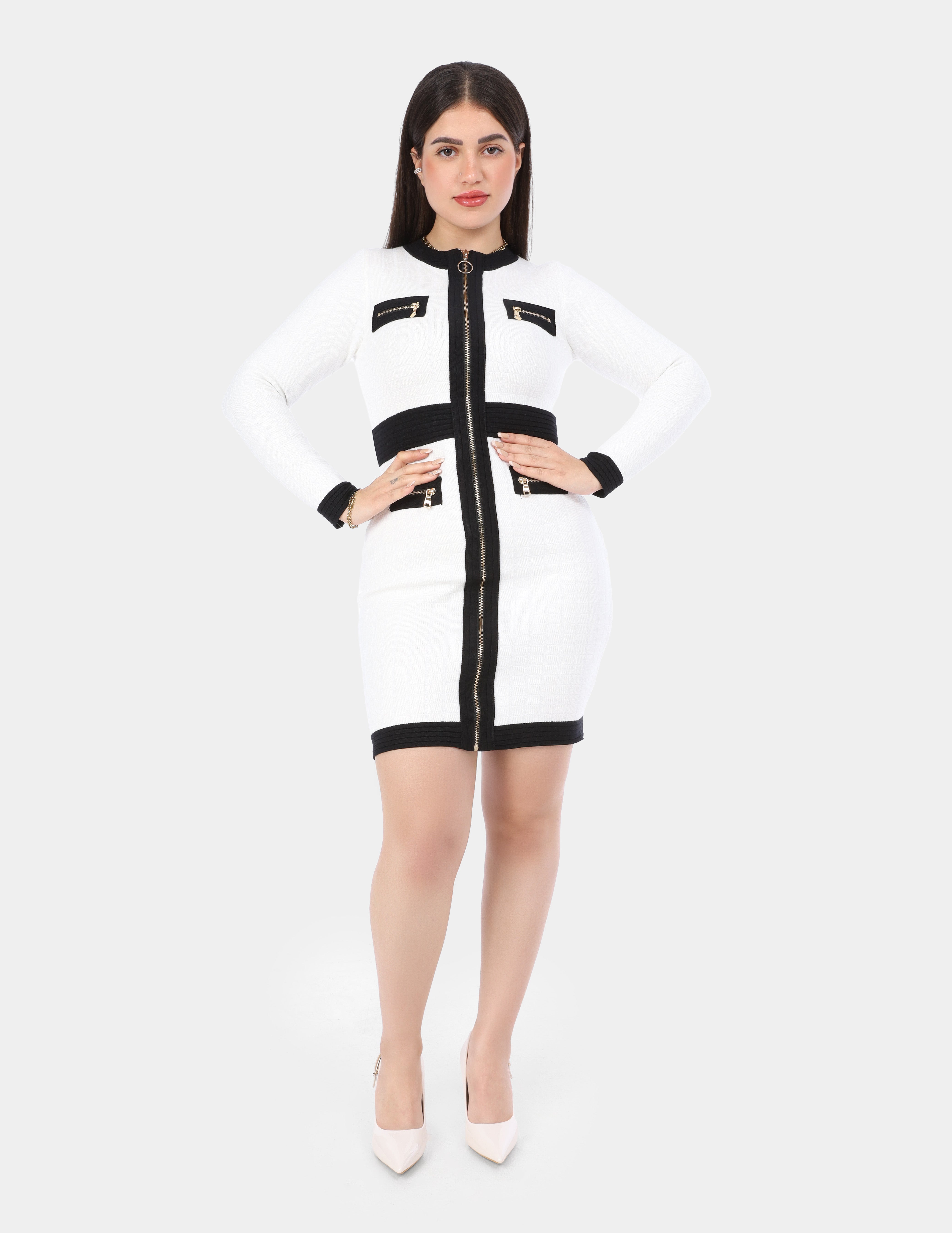 Contrast Trim Button Front Knit Mini Dress w1754856