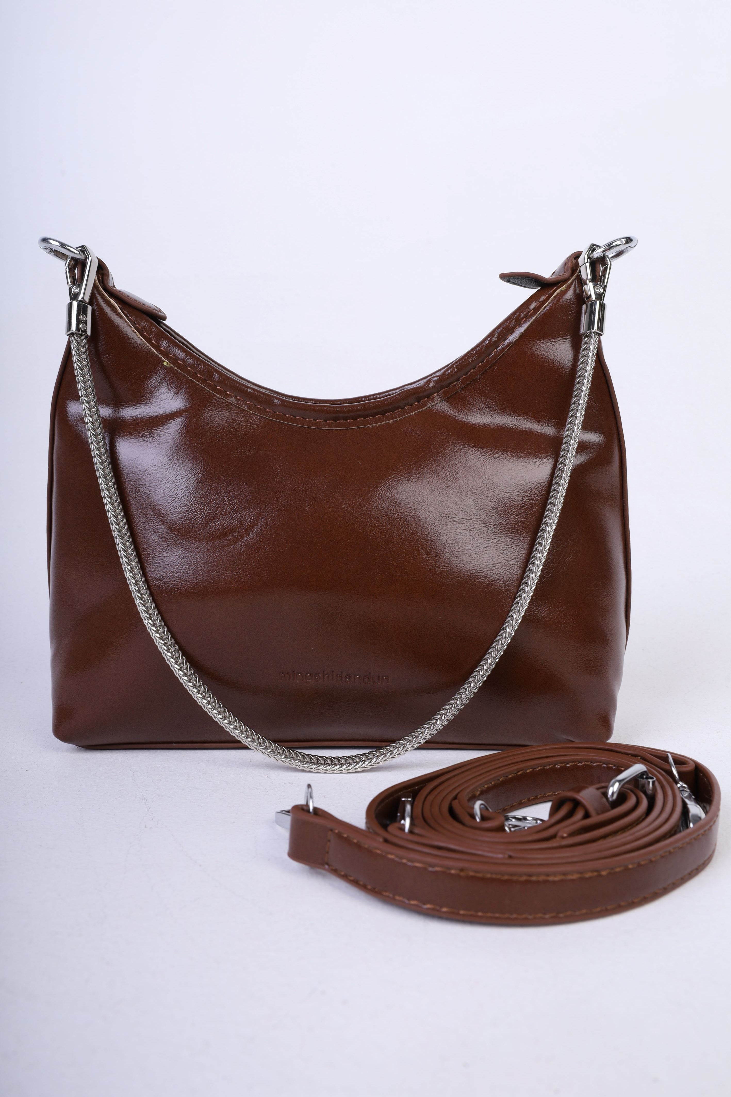 Leather Handbag with Metal Chain Strap 210088149