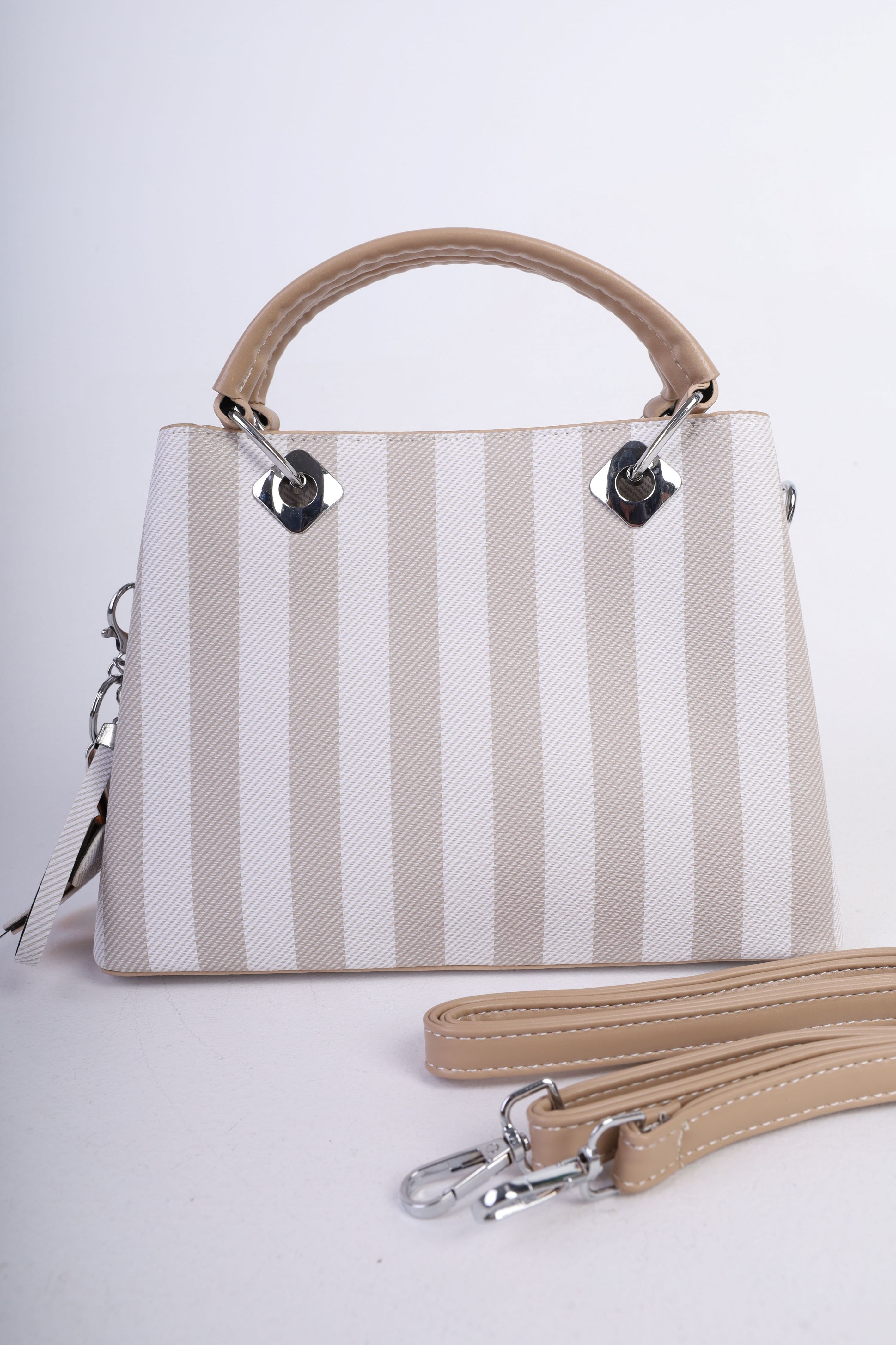Striped Structured Handbag with Top Handle 21008899