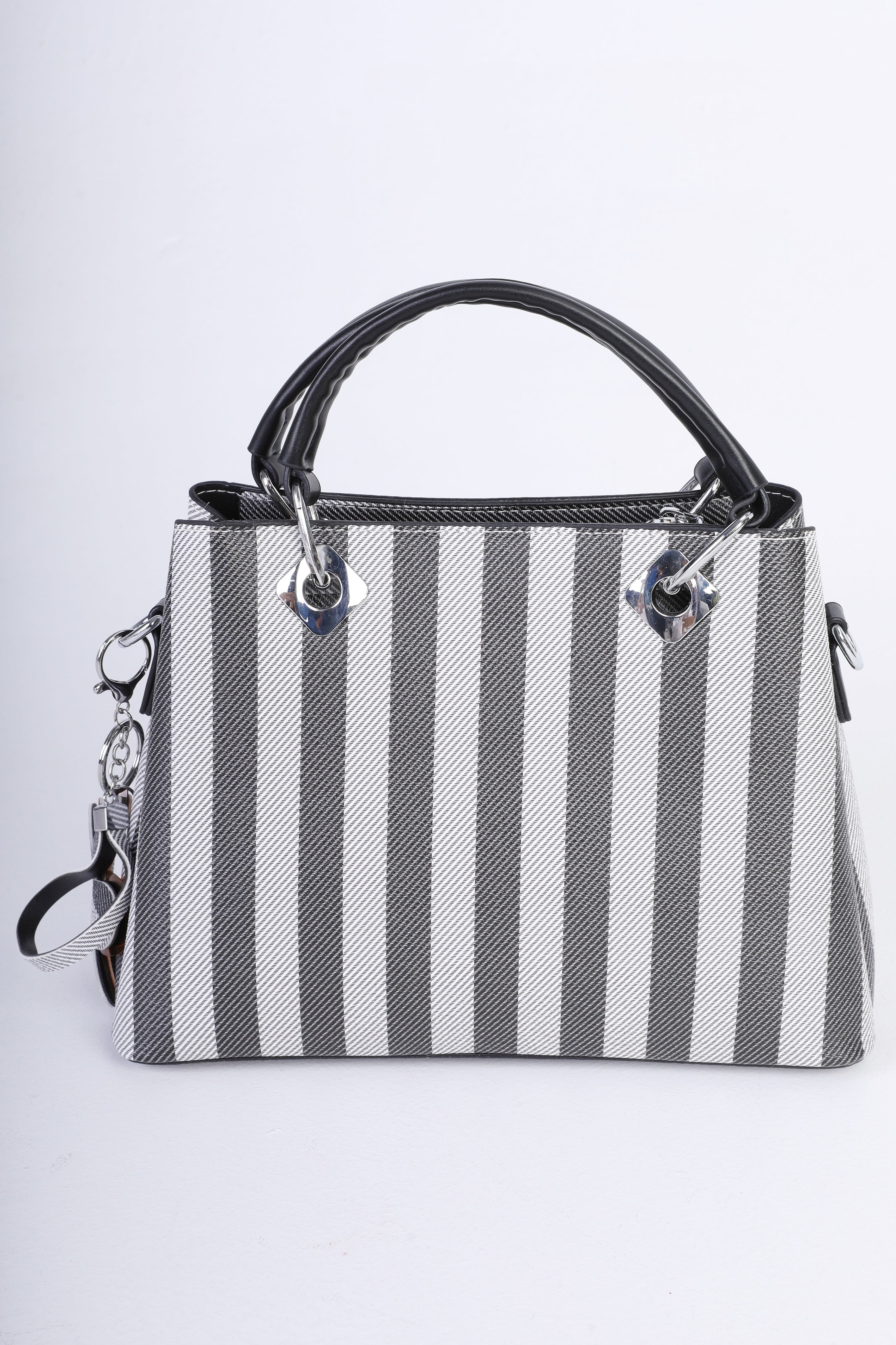 Striped Structured Handbag with Top Handle 21008899