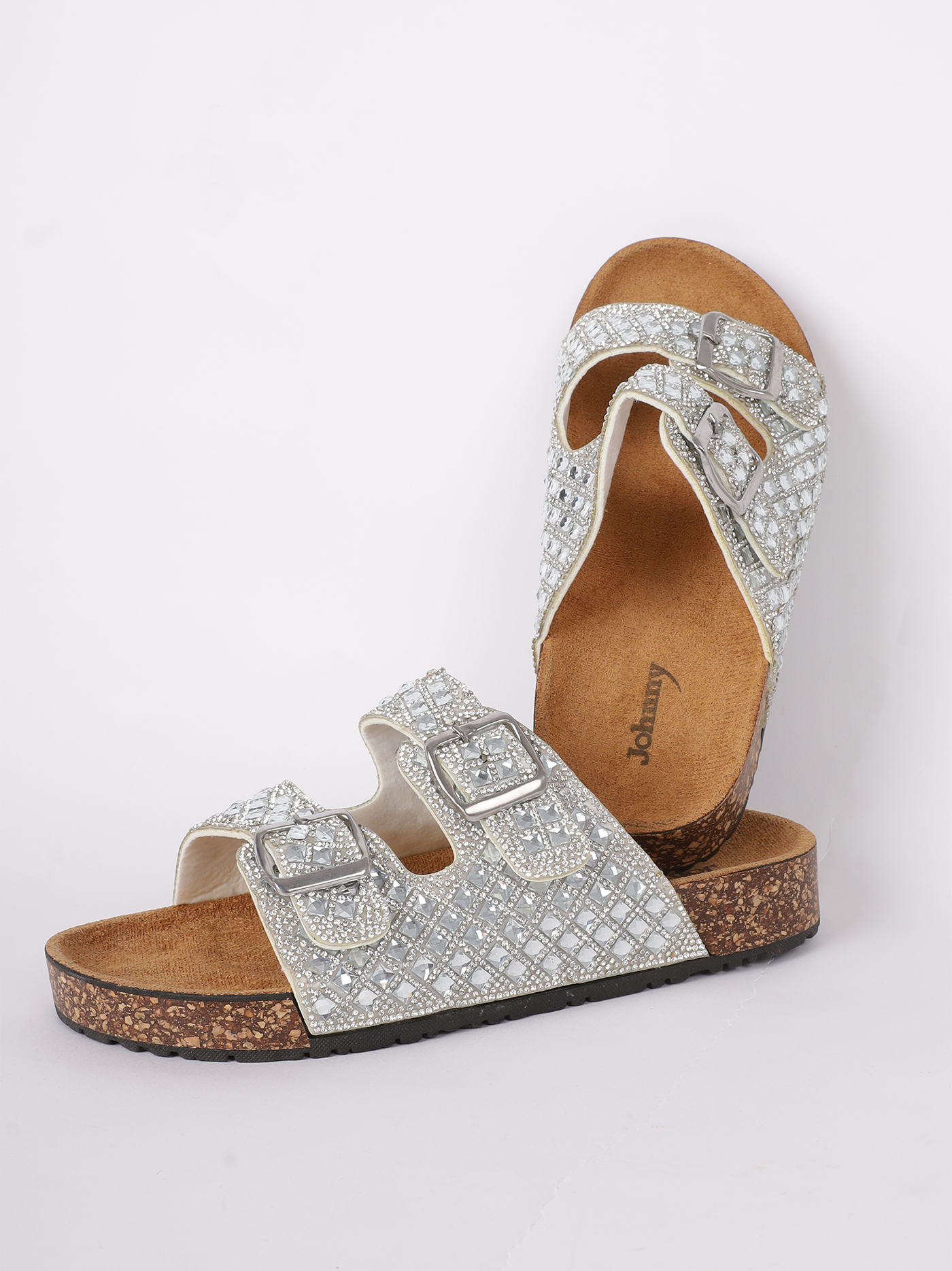 Crystal Embellished Double-Strap Slides 2103020