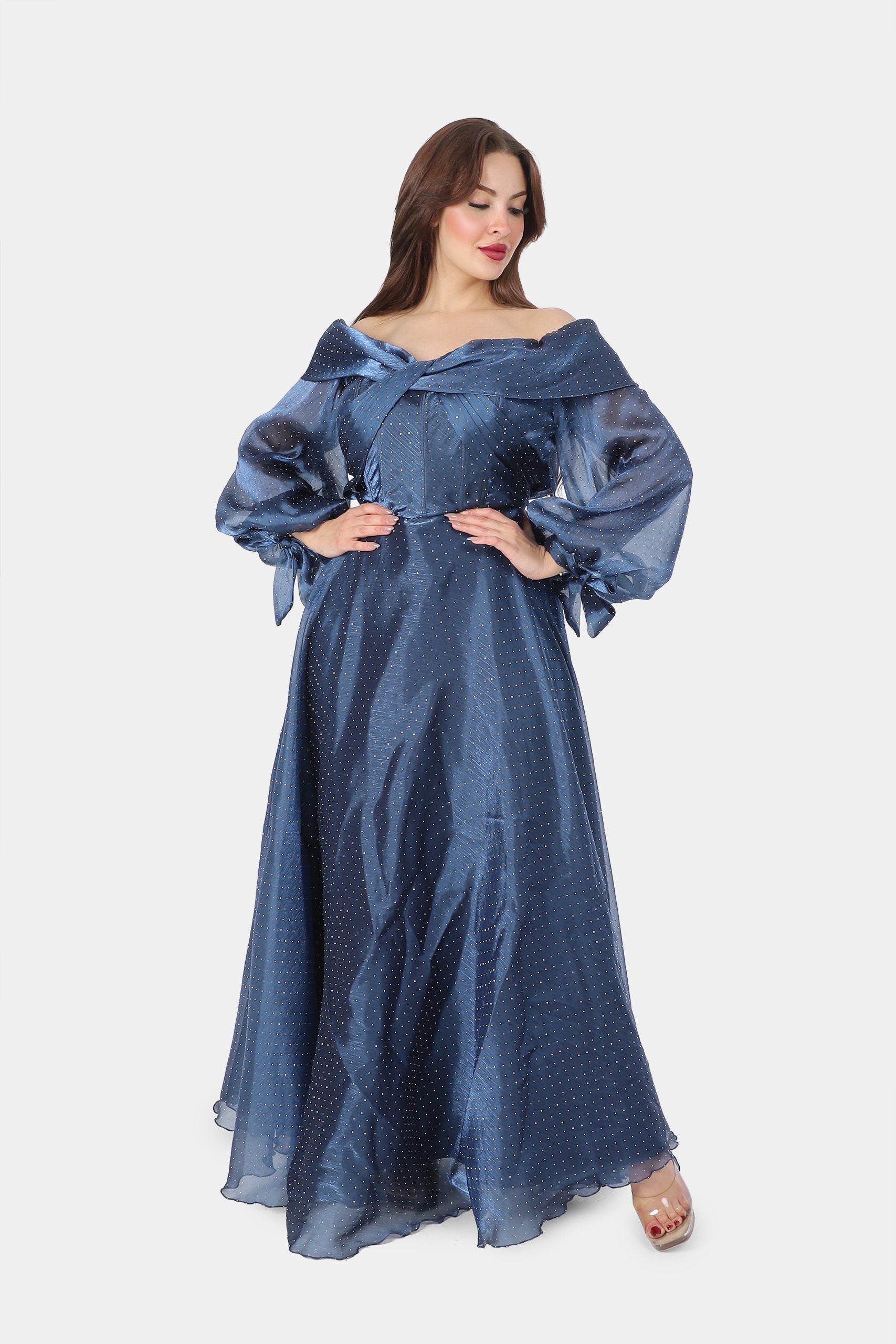 Elegant Off-Shoulder Flowy Evening Dress 2126227