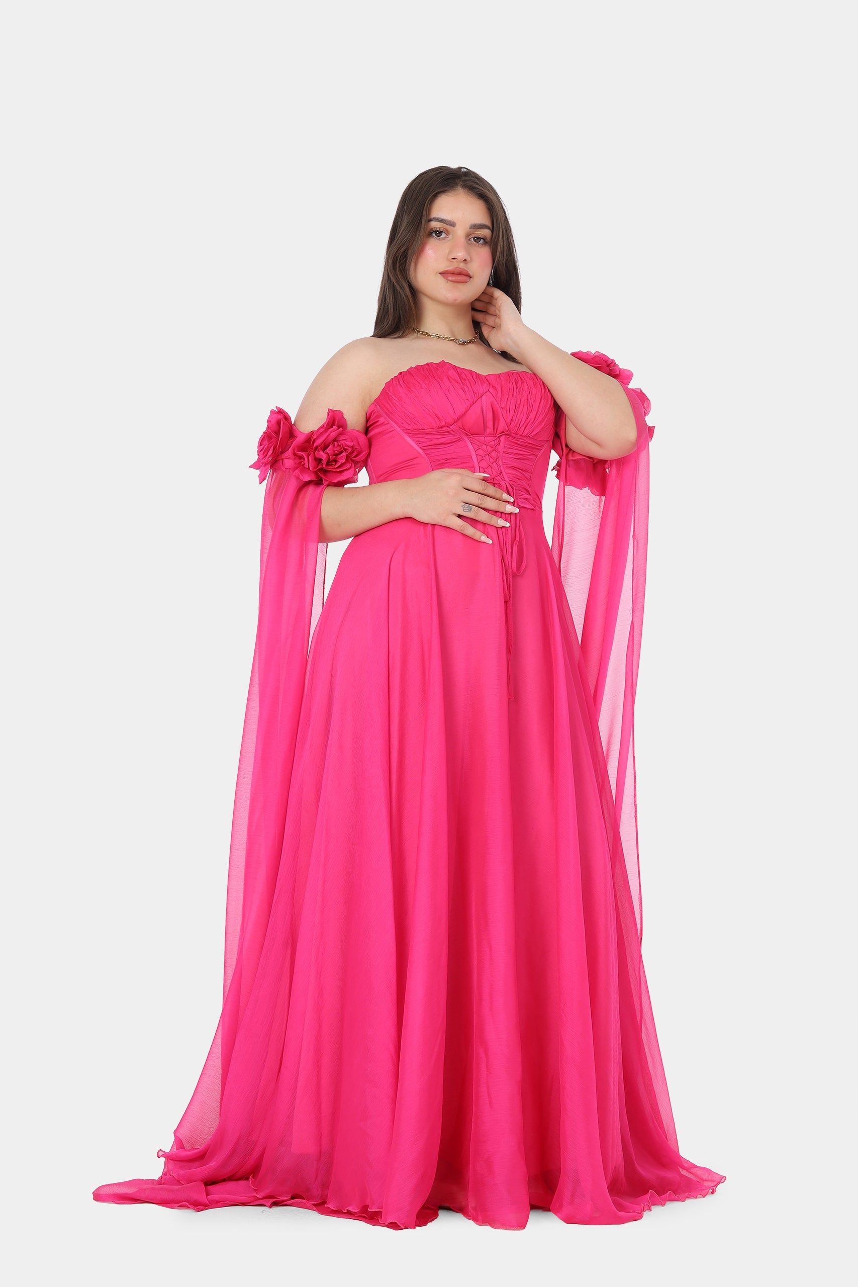 Elegant Off-Shoulder Draped Floral Evening Gown 2126305