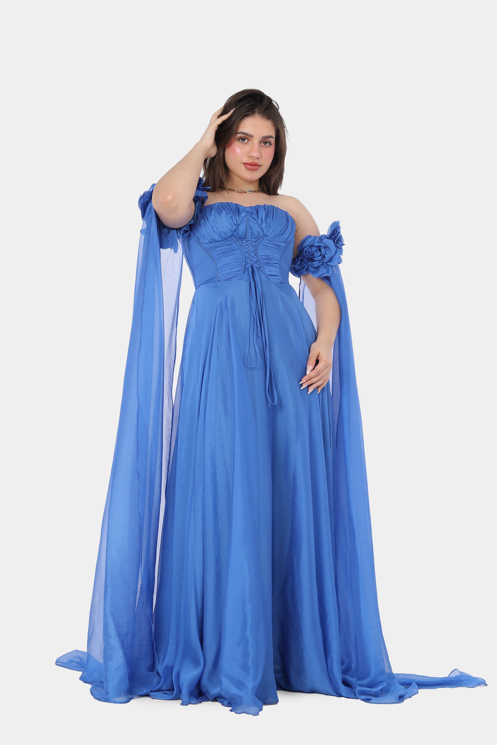 Elegant Off-Shoulder Draped Floral Evening Gown 2126305