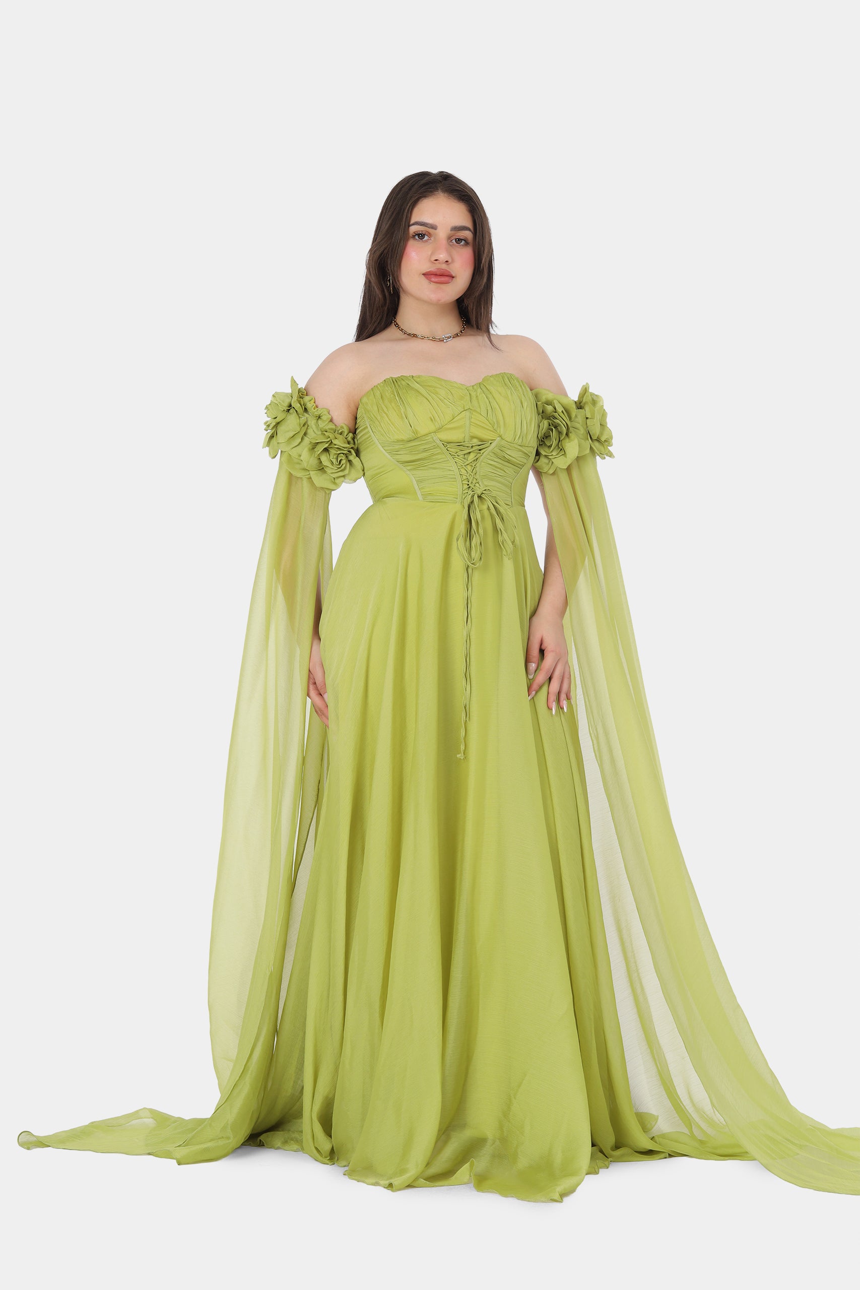 Elegant Off-Shoulder Draped Floral Evening Gown 2126305