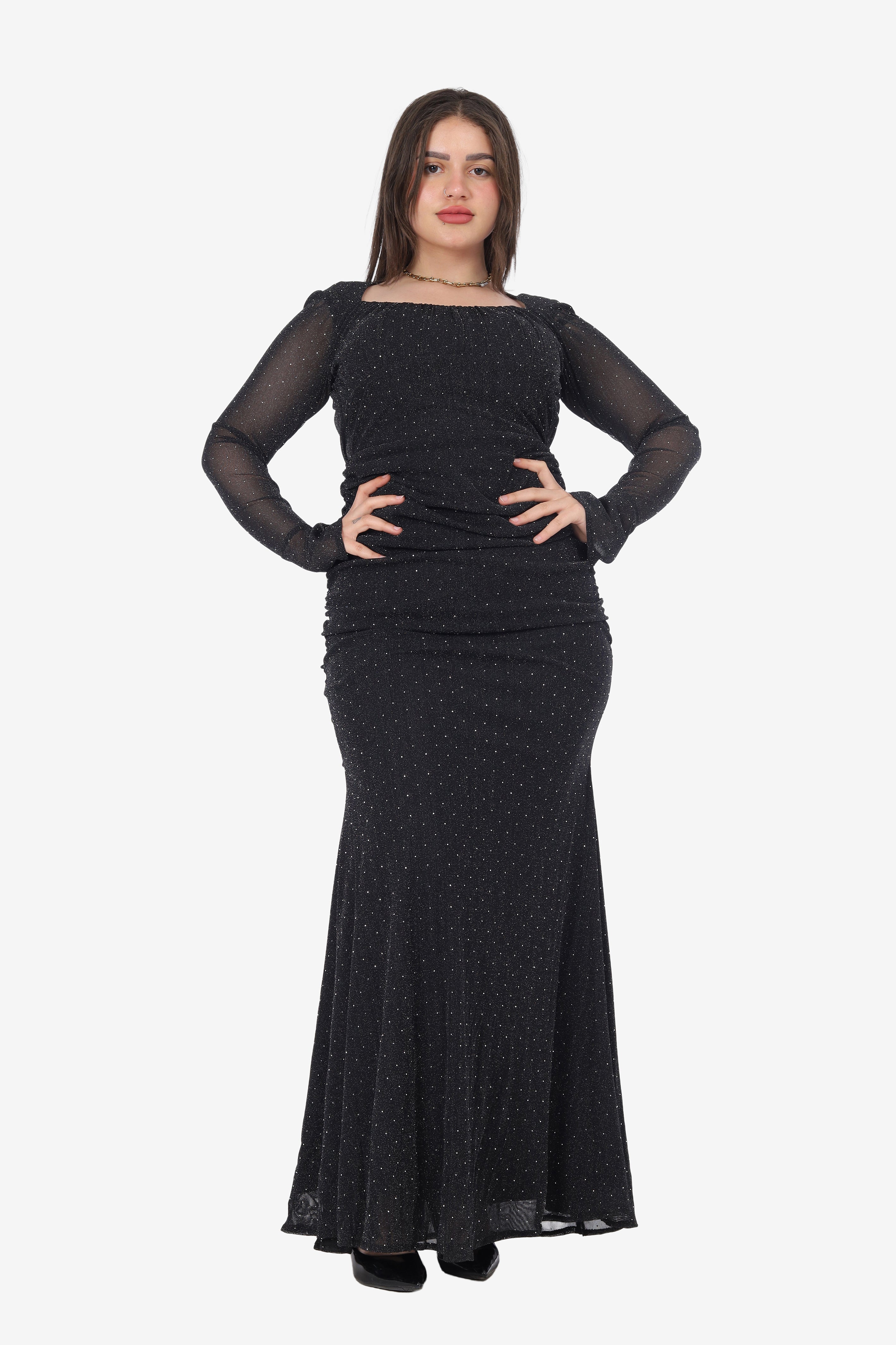 Polka Dot Evening Dress with Square Neck 2126307