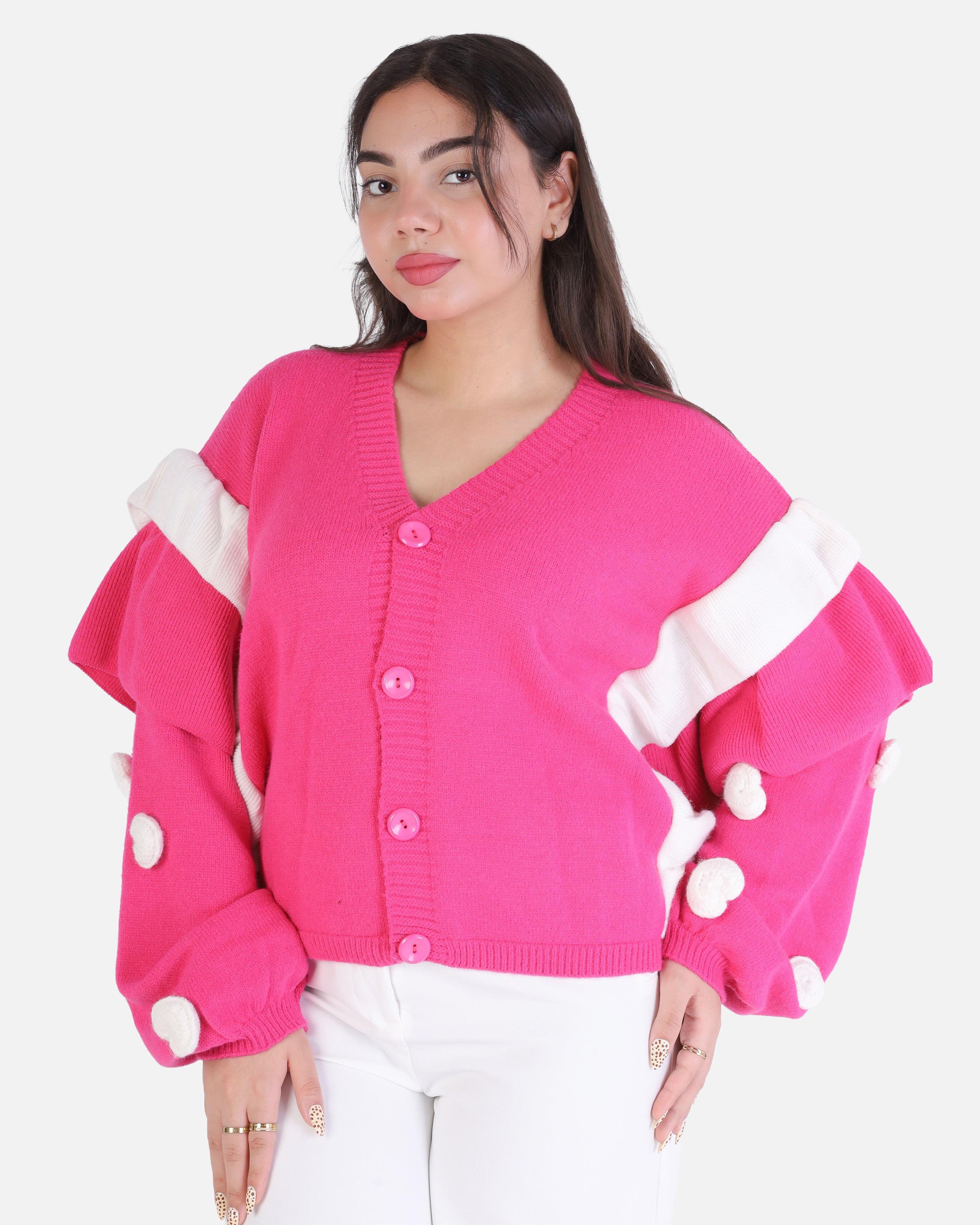 Knitted Cardigan with Puff Sleeves 2135/040