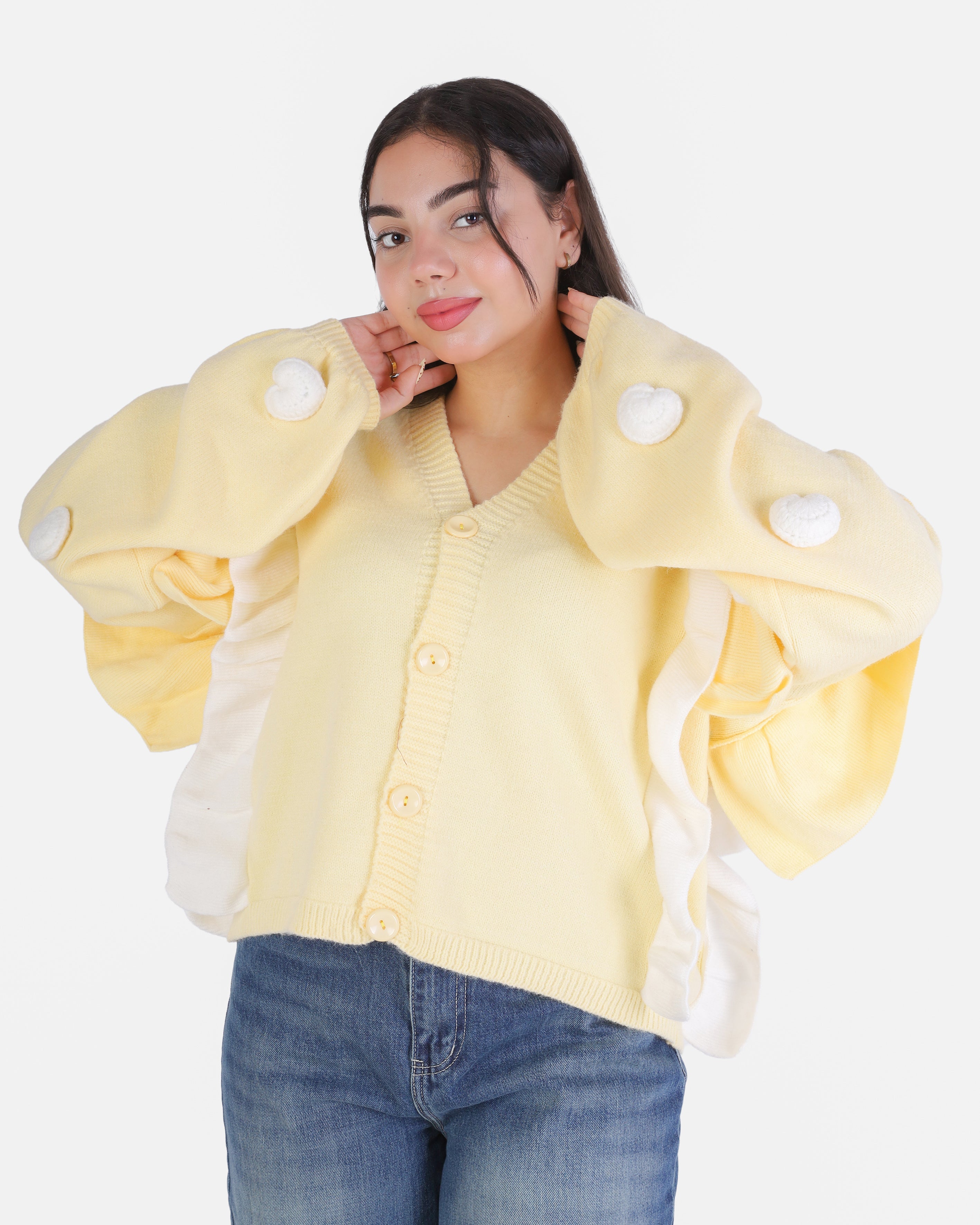 Knitted Cardigan with Puff Sleeves 2135/040