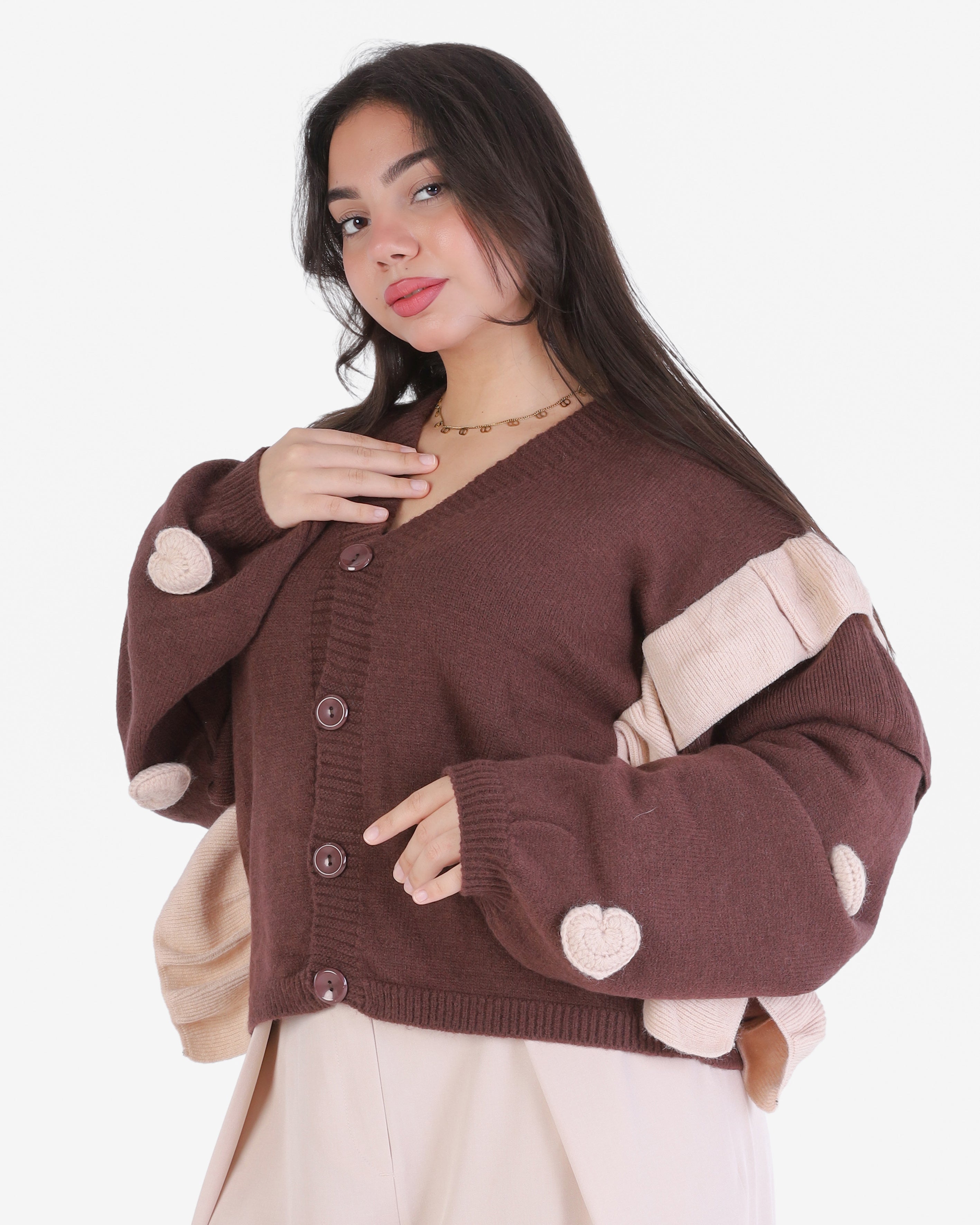 Knitted Cardigan with Puff Sleeves 2135/040