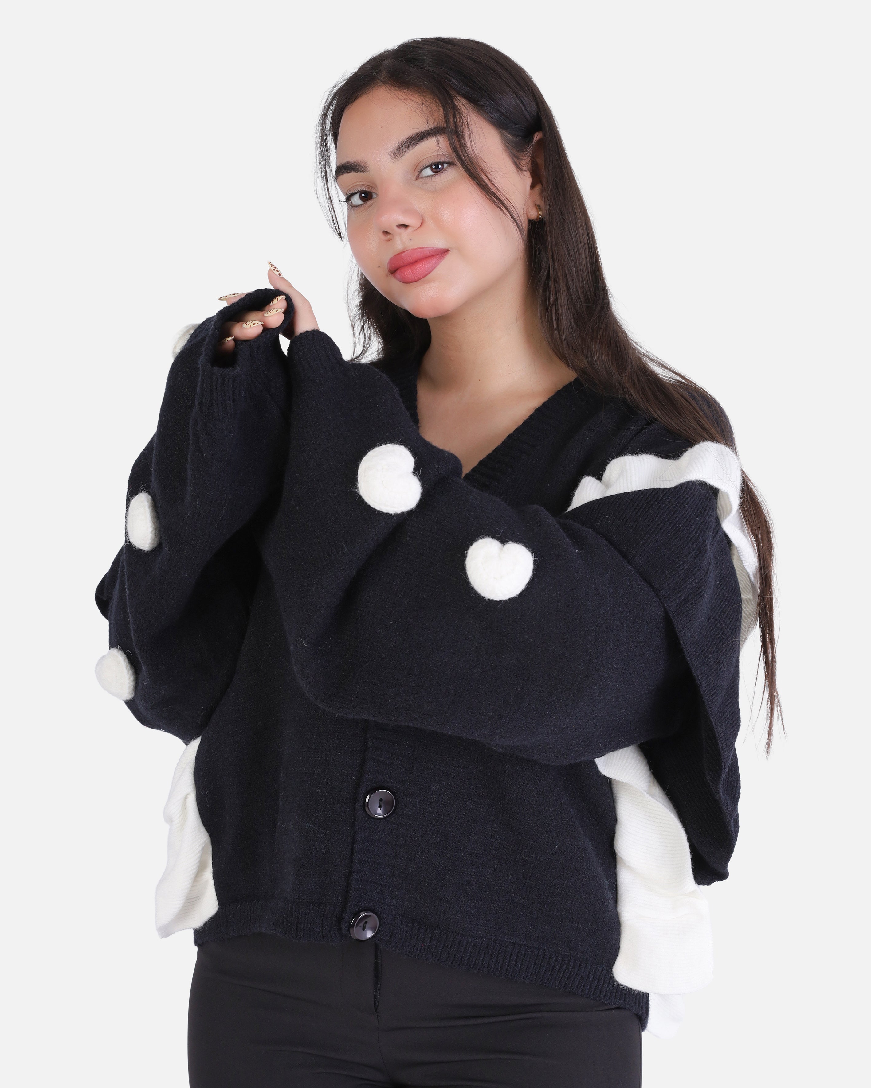 Knitted Cardigan with Puff Sleeves 2135/040