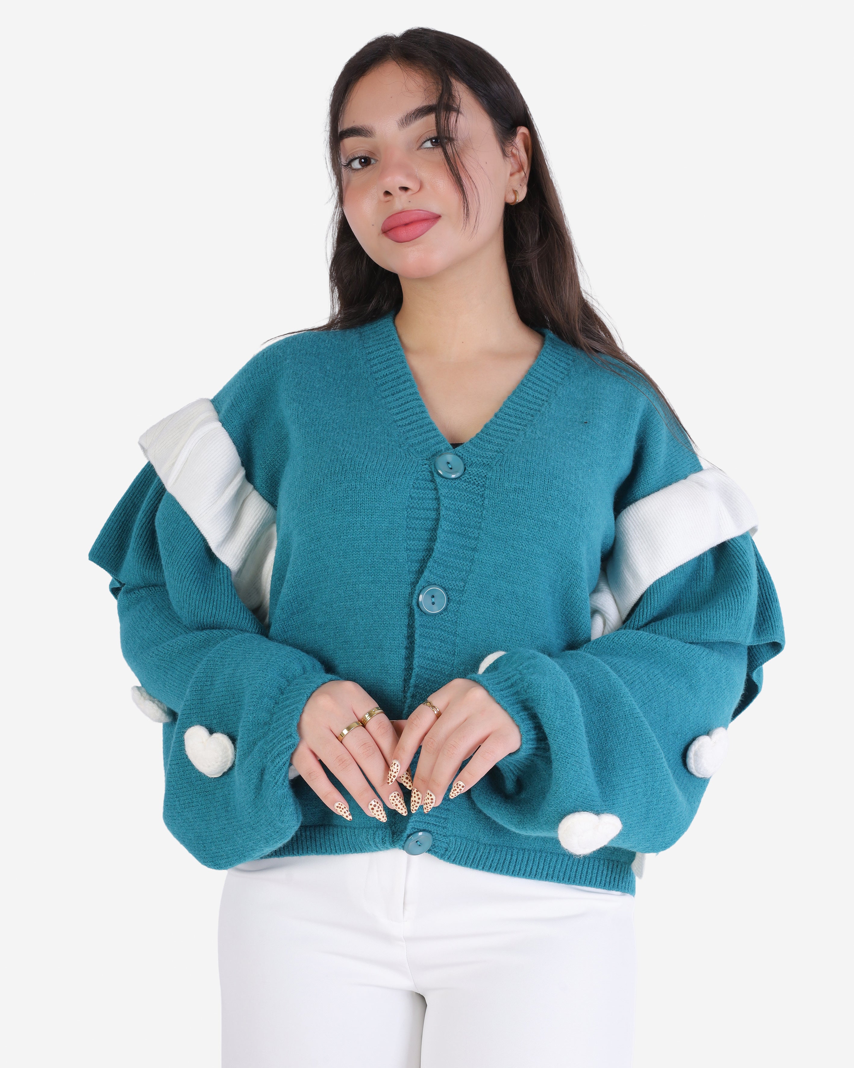 Knitted Cardigan with Puff Sleeves 2135/040