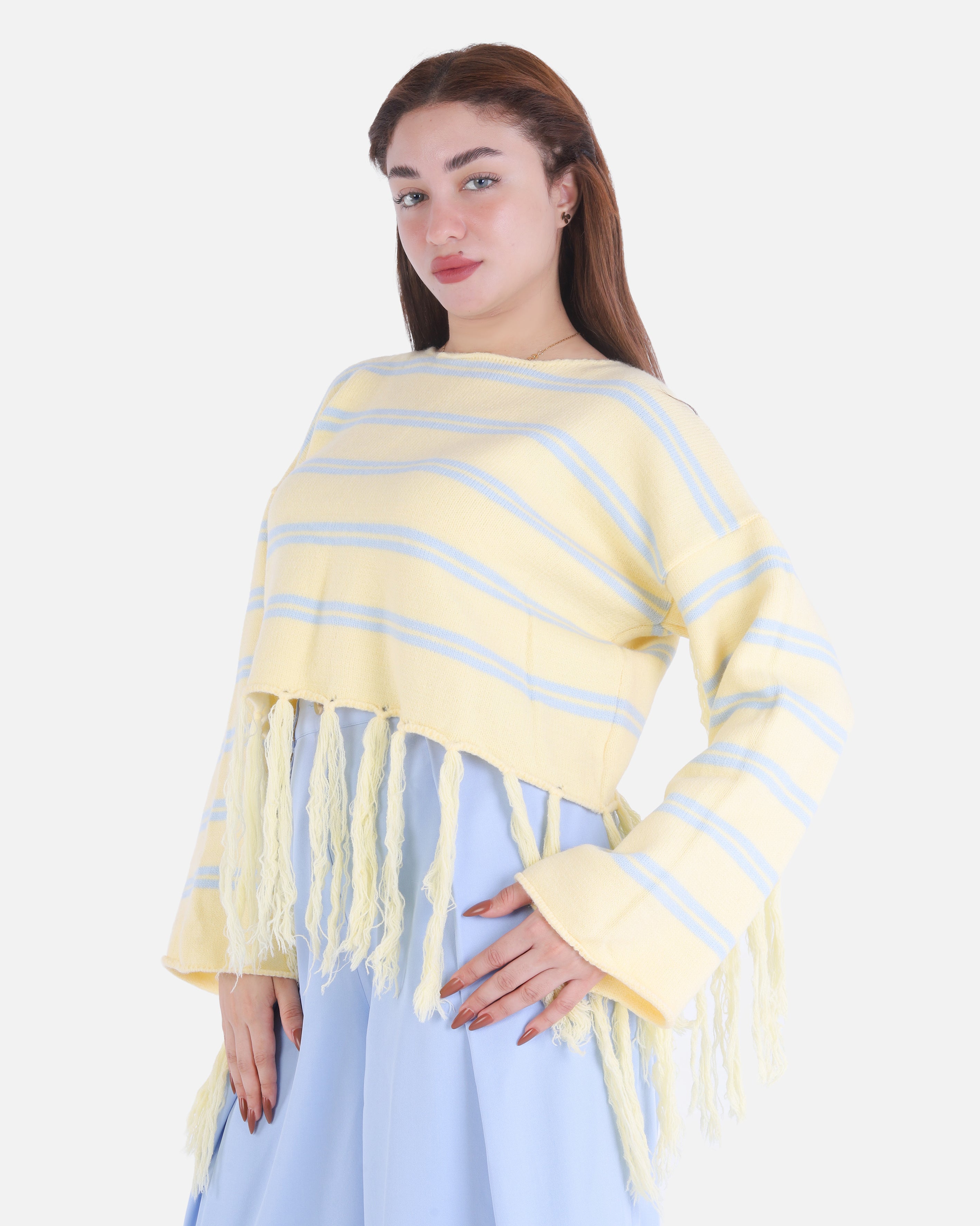 Striped Fringe Knit Blouse 2135/051