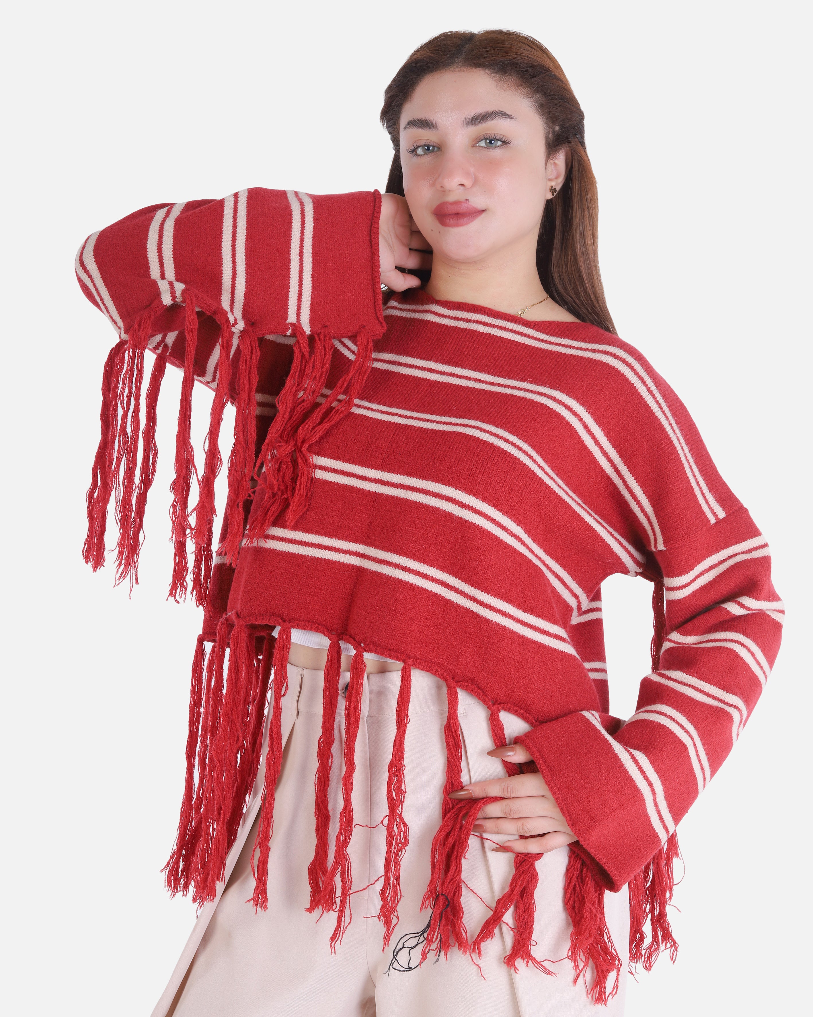 Striped Fringe Knit Blouse 2135/051