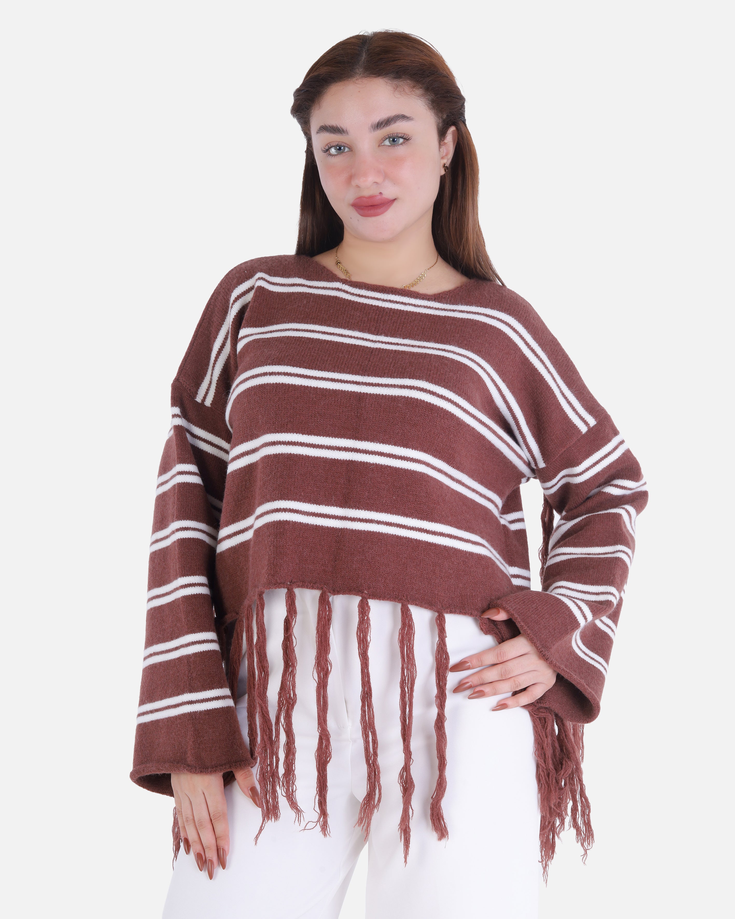 Striped Fringe Knit Blouse 2135/051