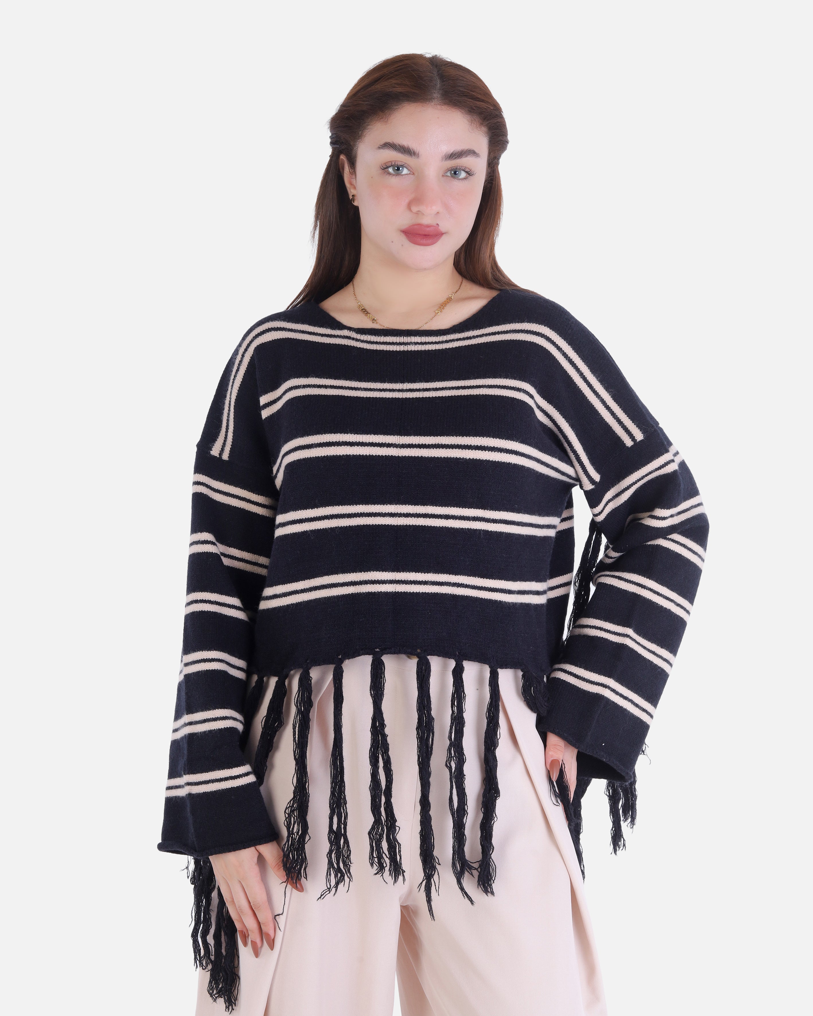 Striped Fringe Knit Blouse 2135/051