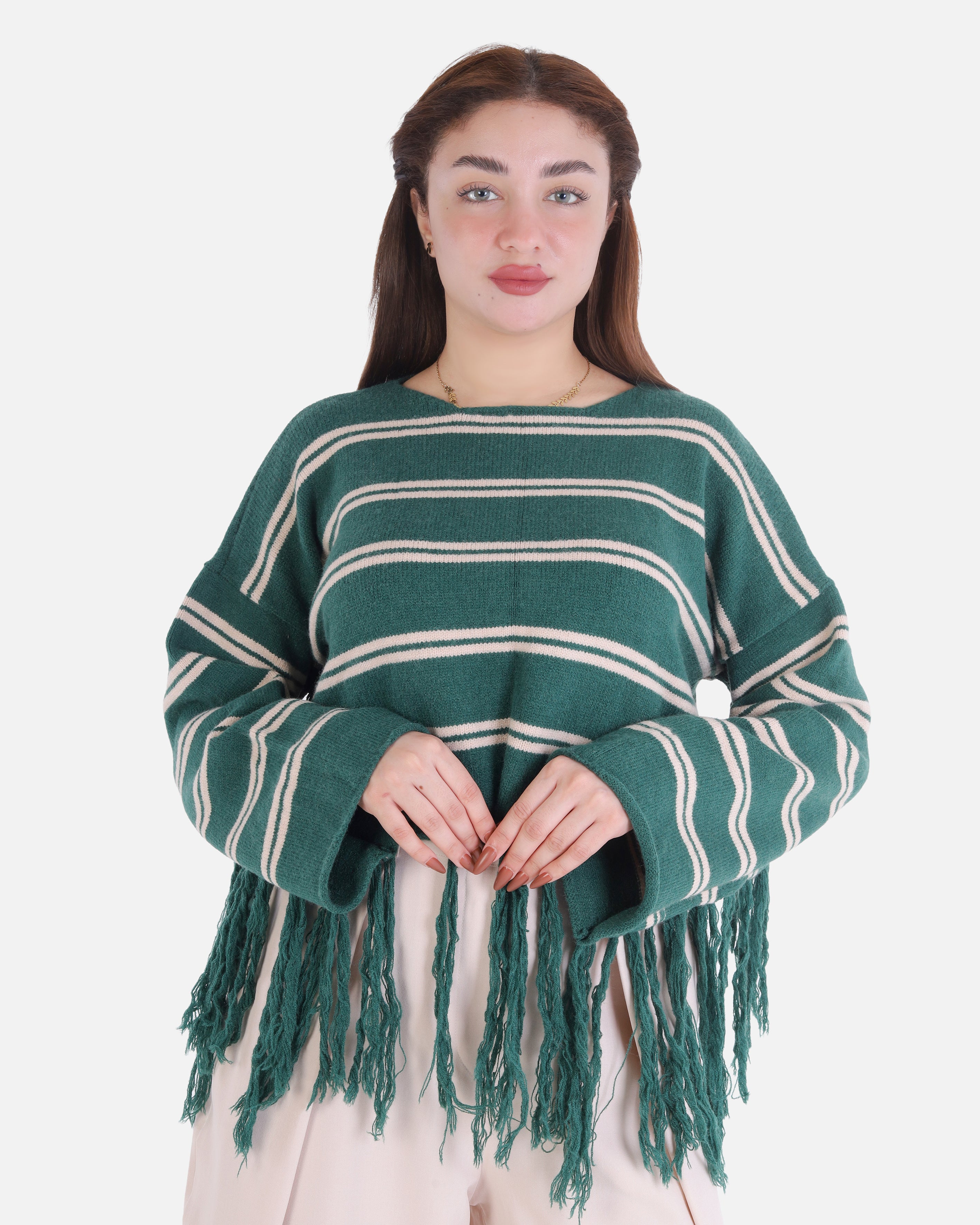 Striped Fringe Knit Blouse 2135/051