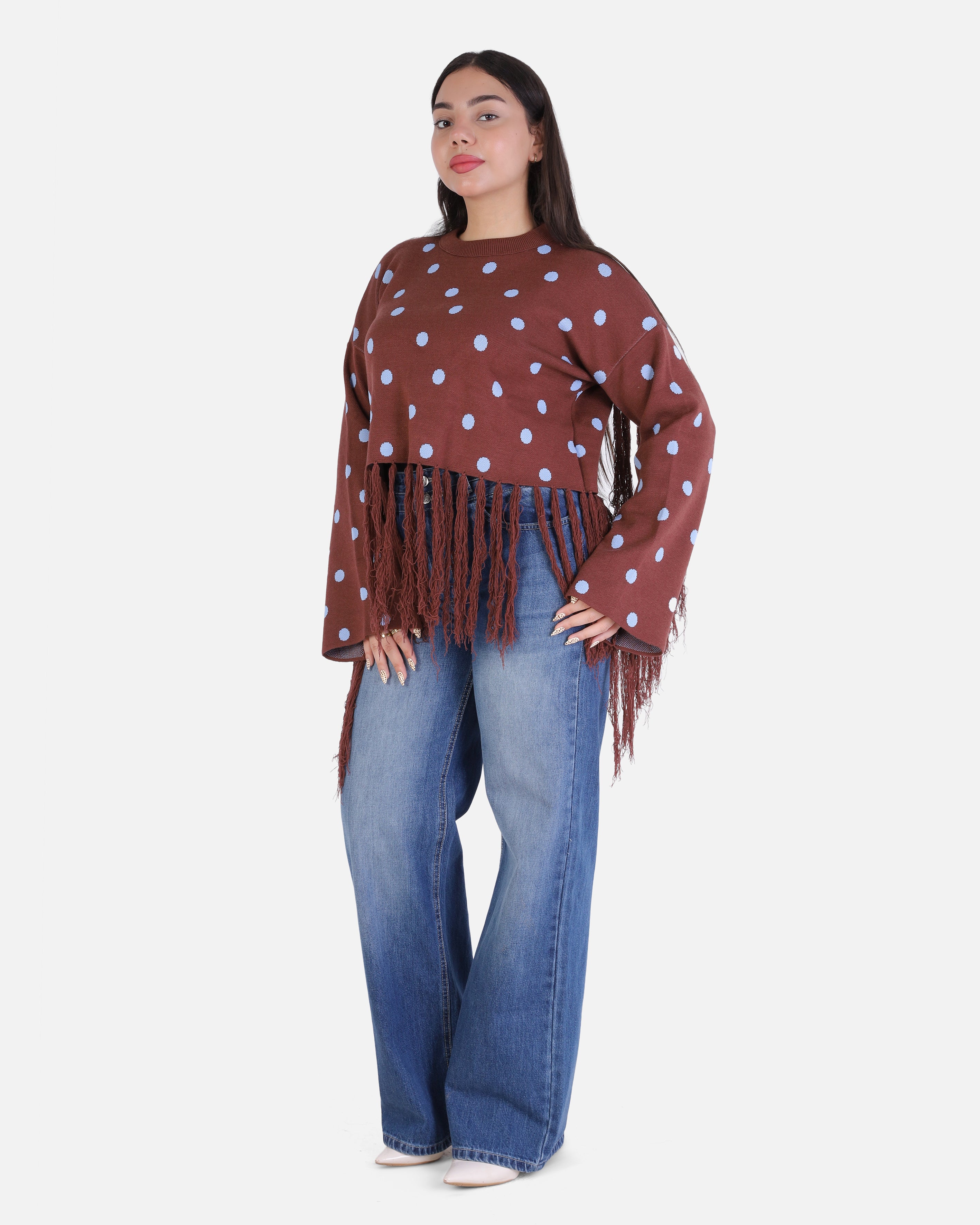 Polka Dot Knitted Blouse with Fringe Detail 2135/052