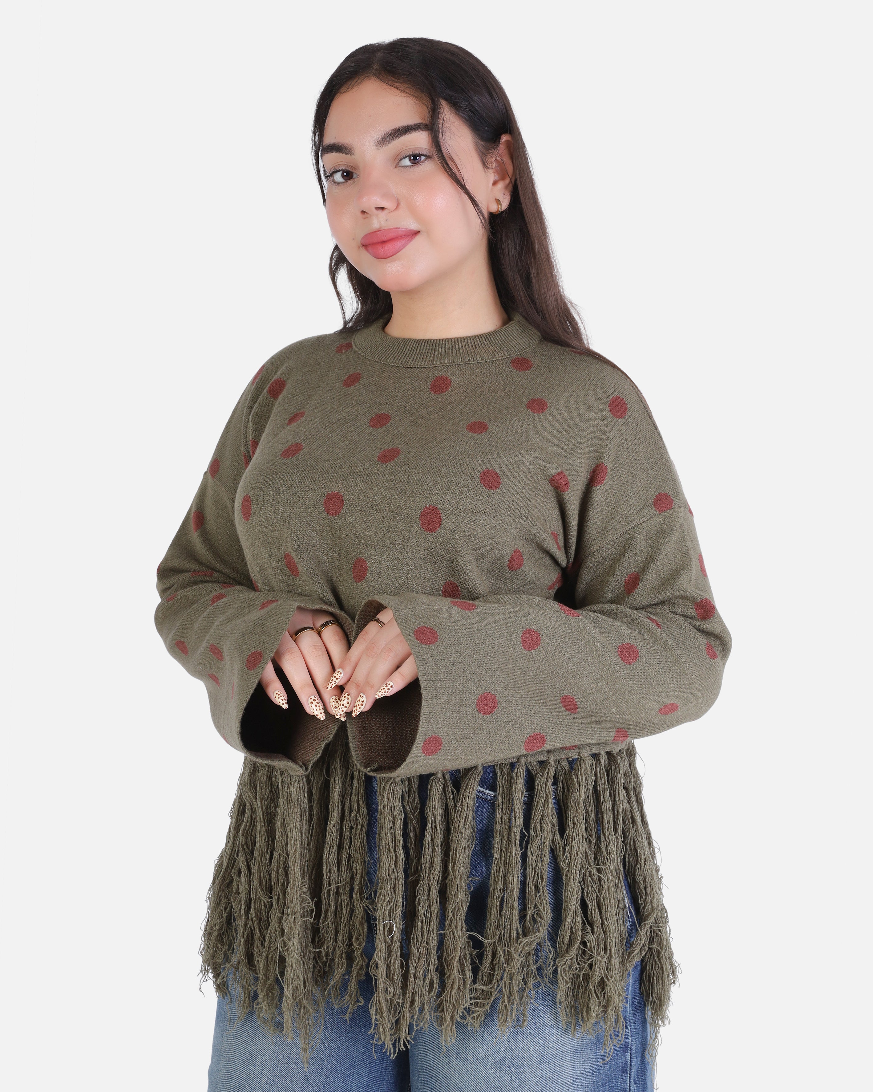 Polka Dot Knitted Blouse with Fringe Detail 2135/052