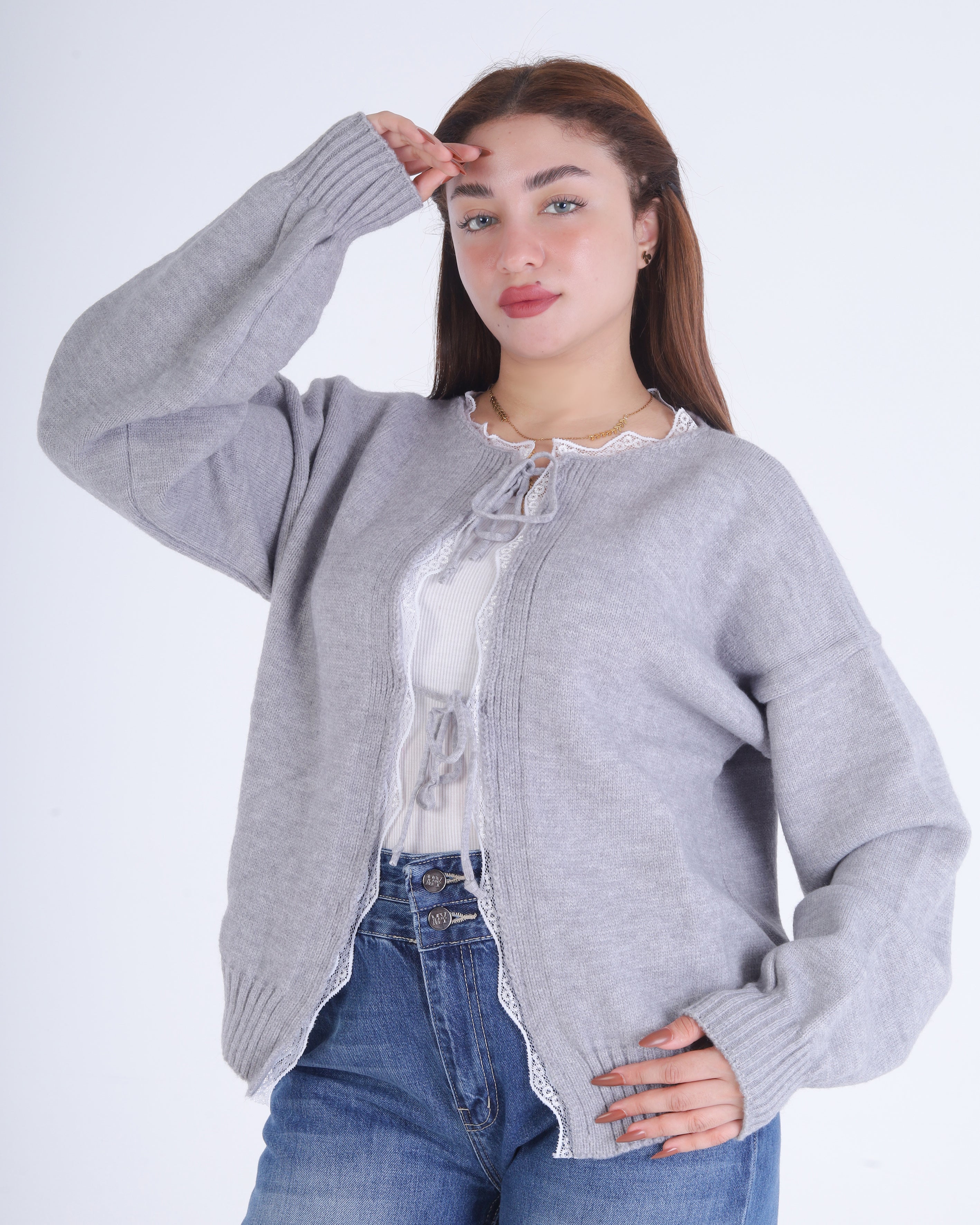 Cropped Knit Cardigan with Front Ties 2135/104