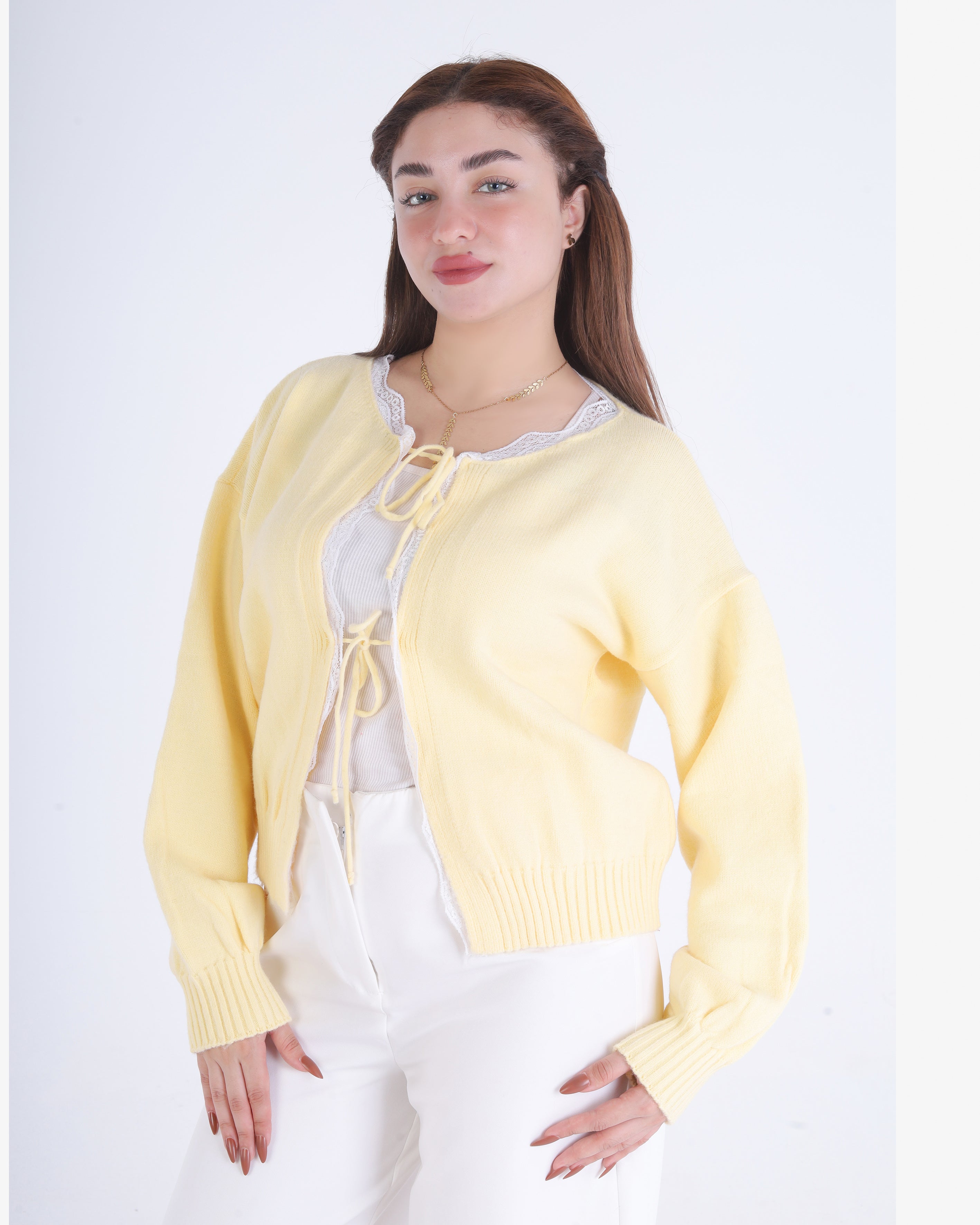 Cropped Knit Cardigan with Front Ties 2135/104