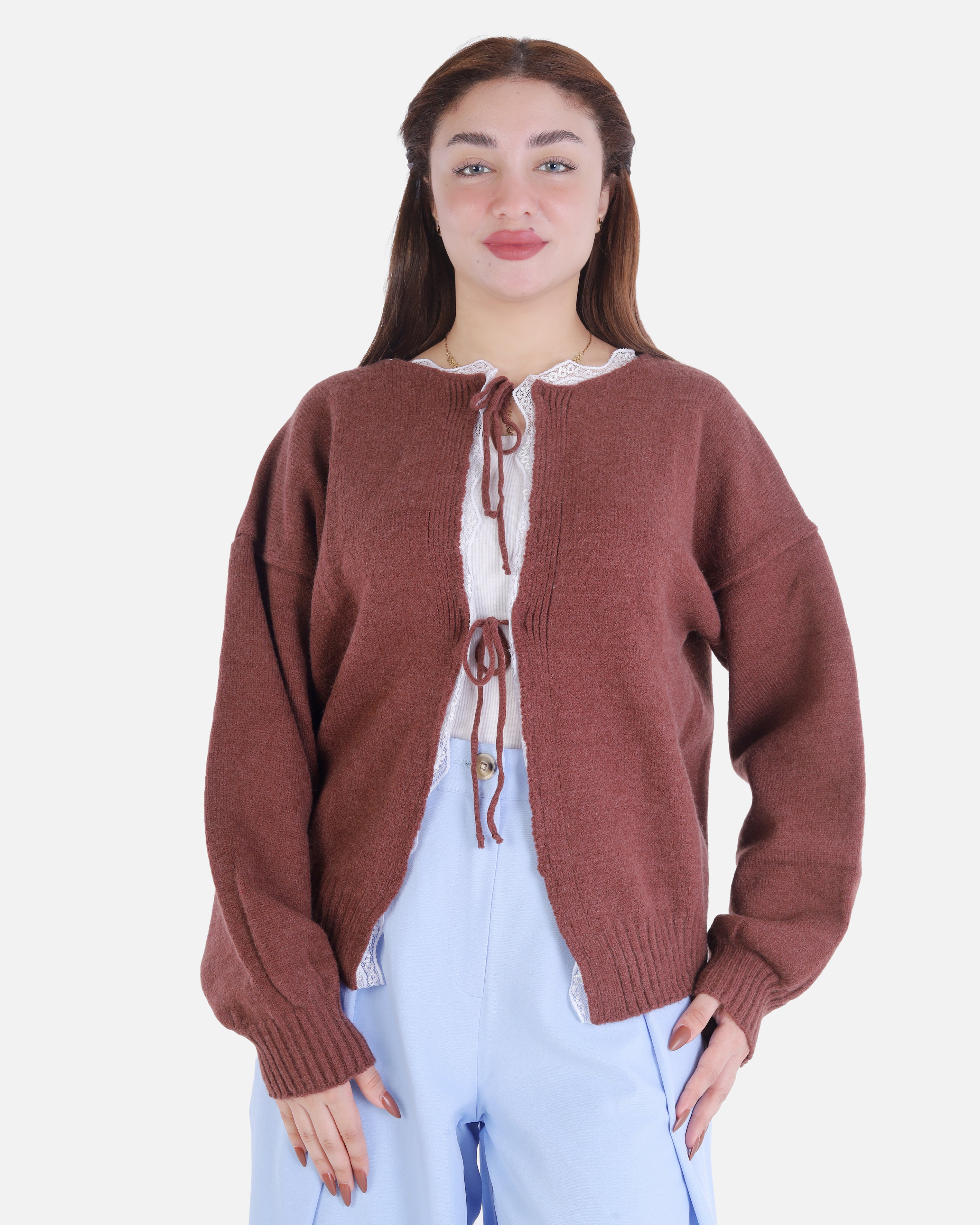 Cropped Knit Cardigan with Front Ties 2135/104