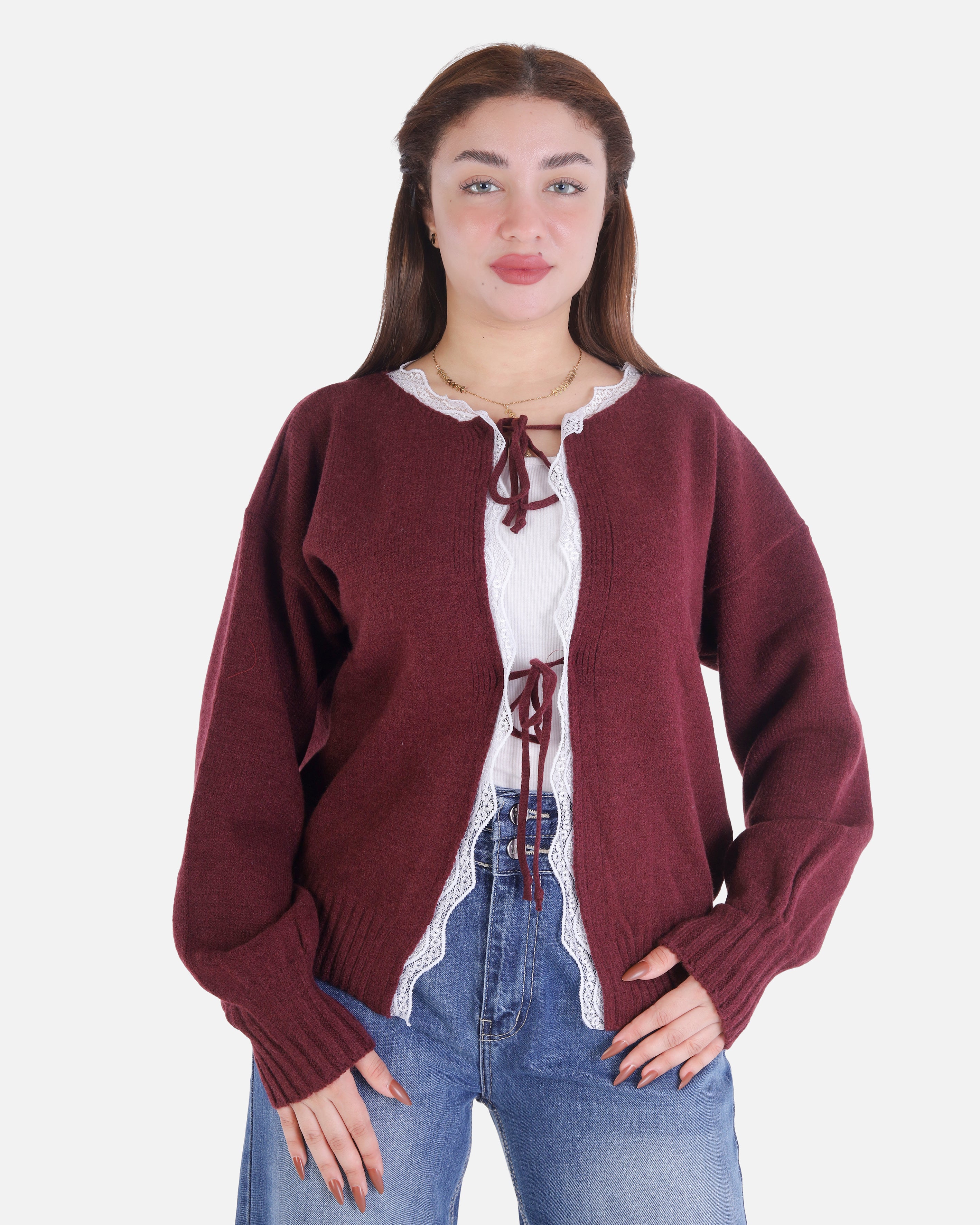 Cropped Knit Cardigan with Front Ties 2135/104