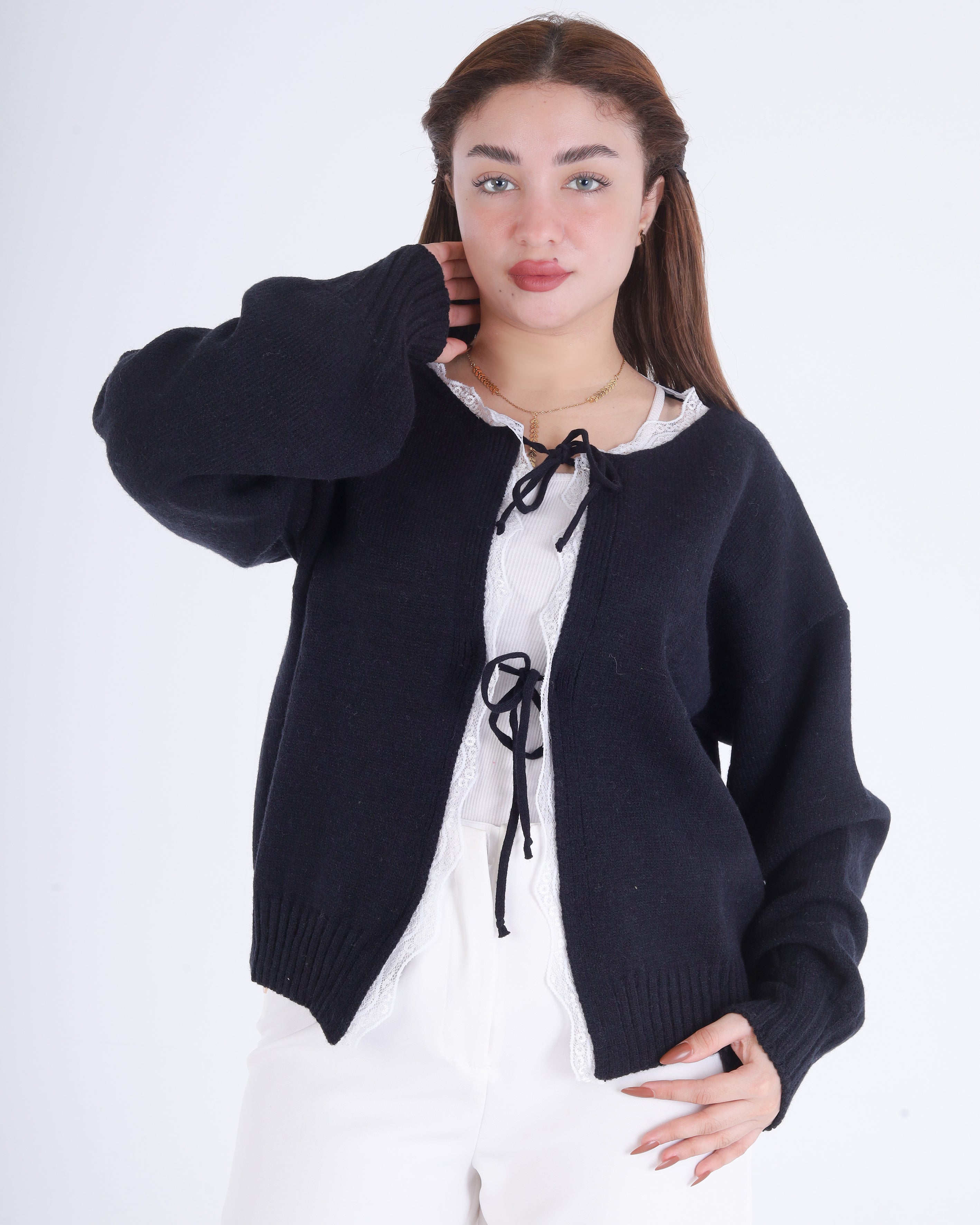 Cropped Knit Cardigan with Front Ties 2135/104