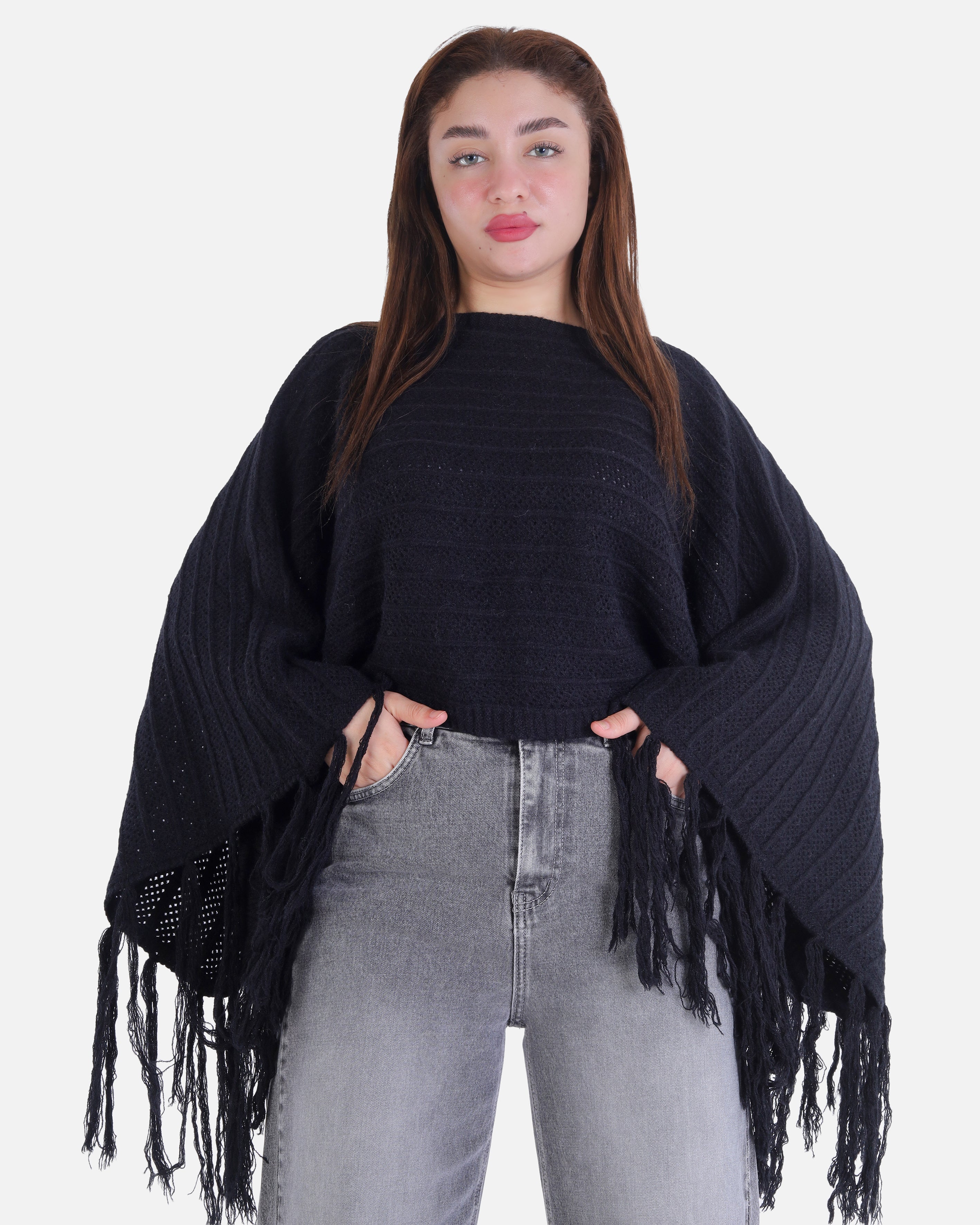 Short Knitted Fringe Poncho 2135/108
