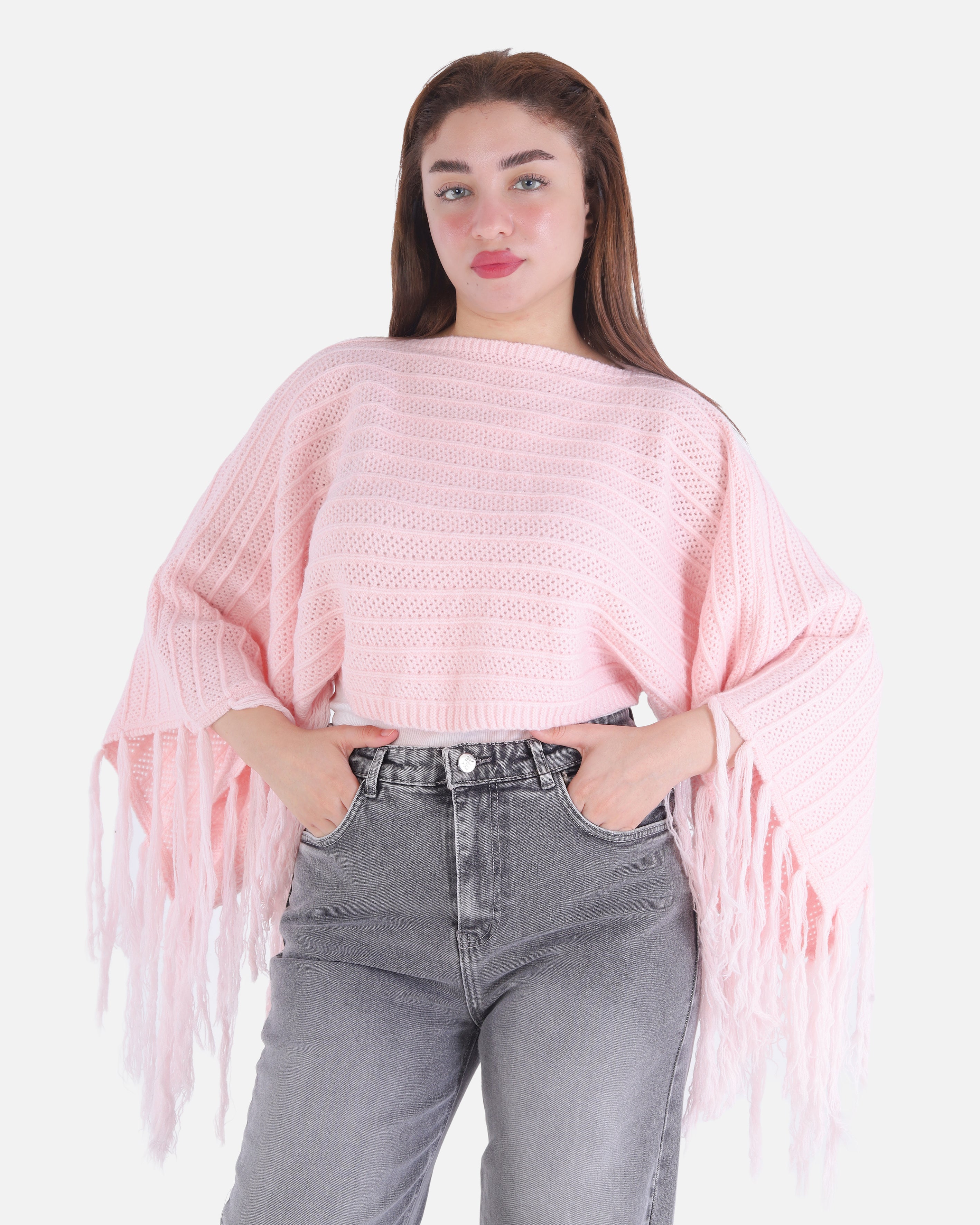 Short Knitted Fringe Poncho 2135/108