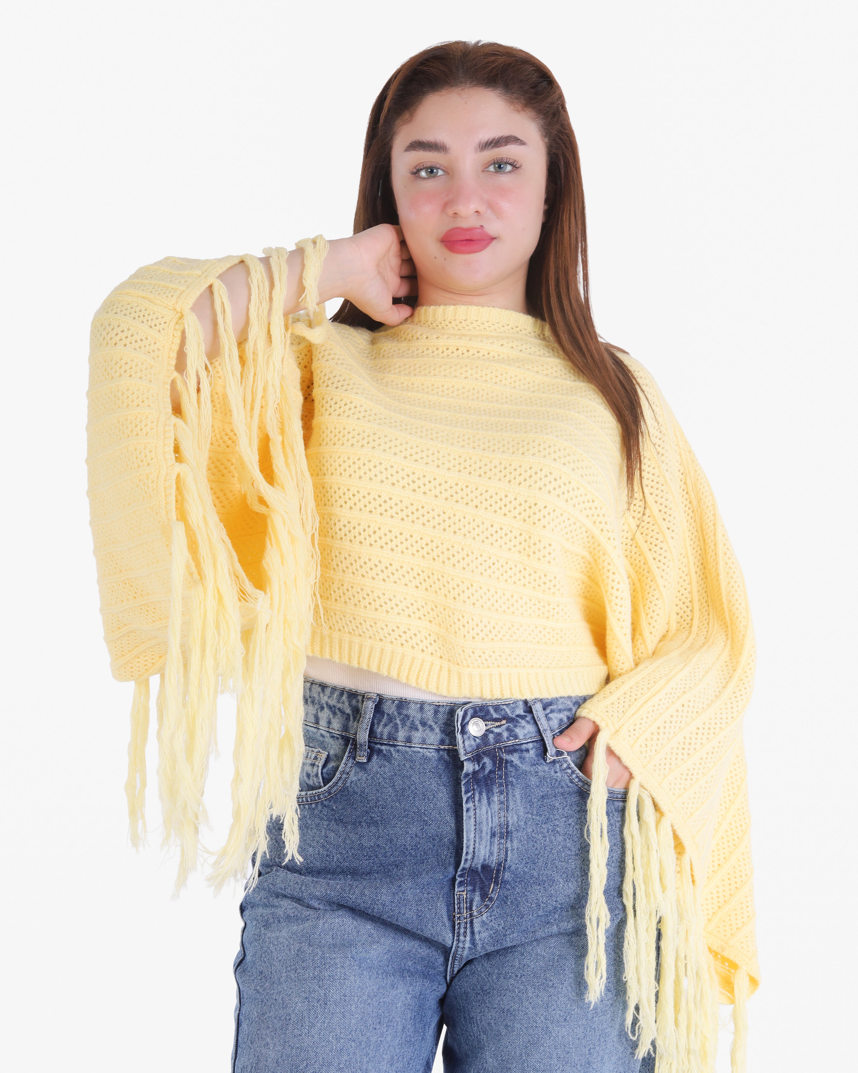 Short Knitted Fringe Poncho 2135/108
