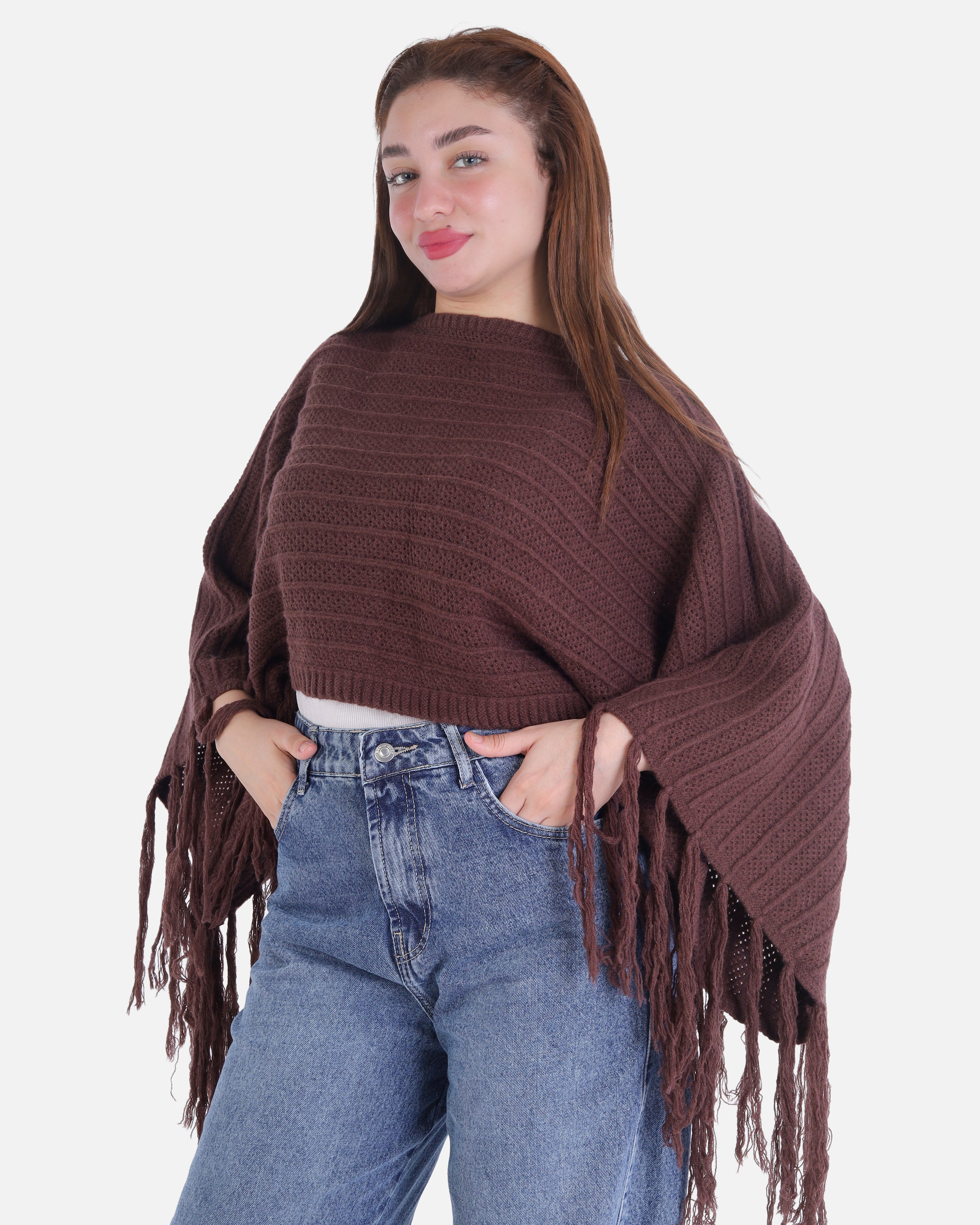 Short Knitted Fringe Poncho 2135/108