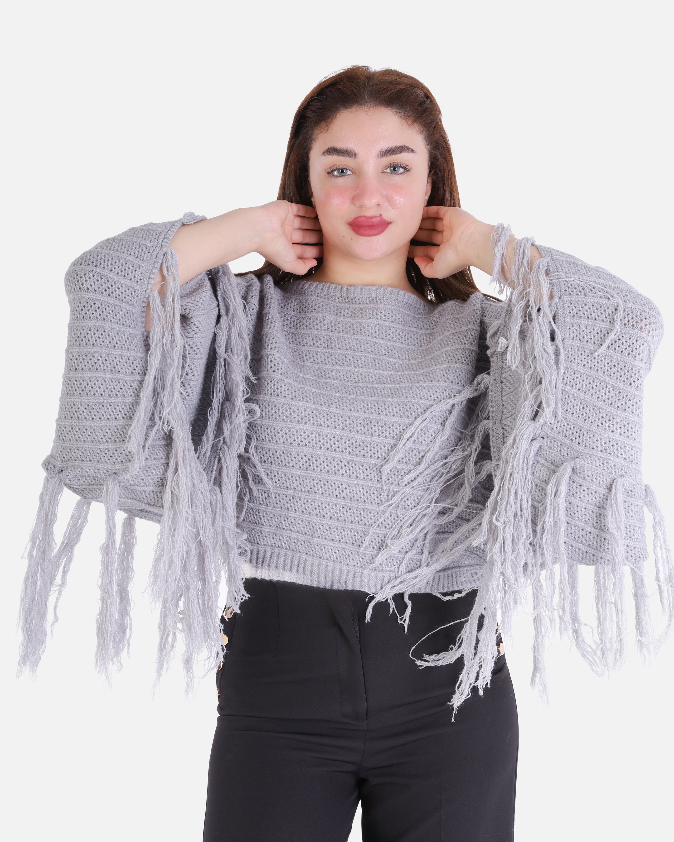 Short Knitted Fringe Poncho 2135/108