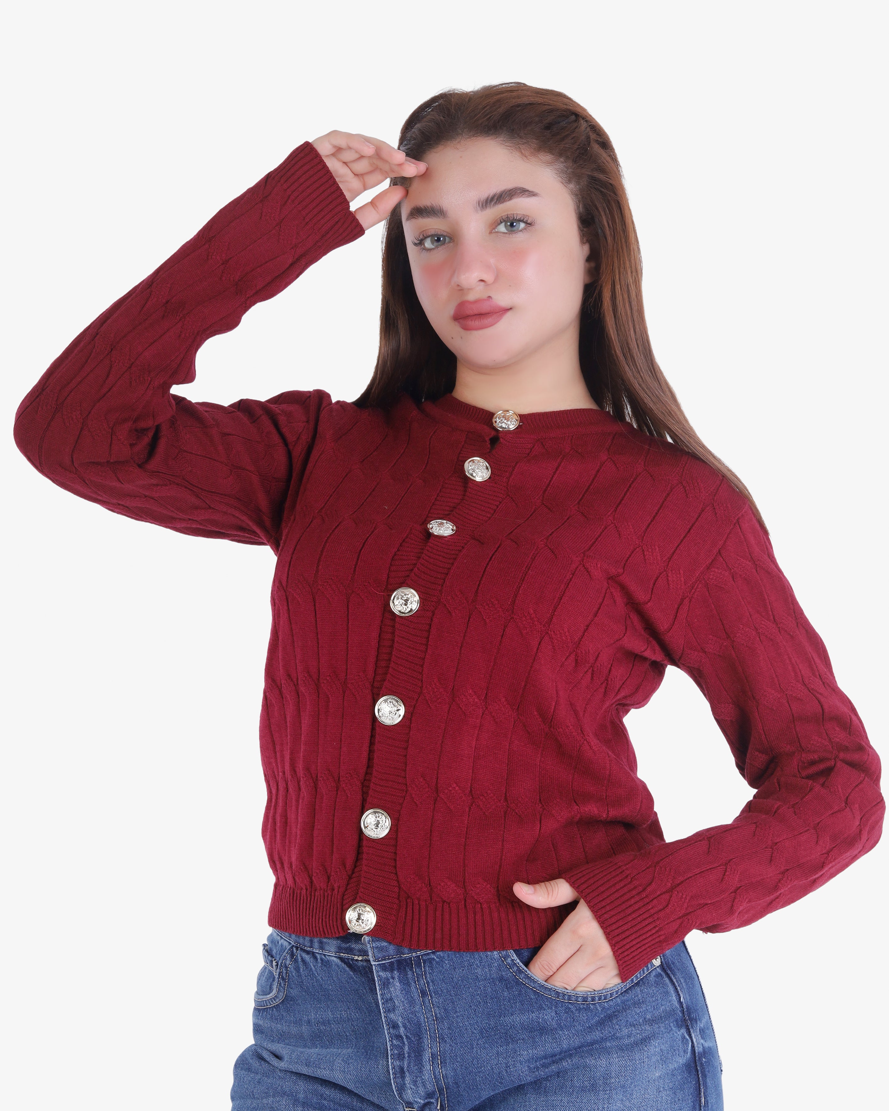 Cropped Knitted Cardigan with Button Front 2135/119