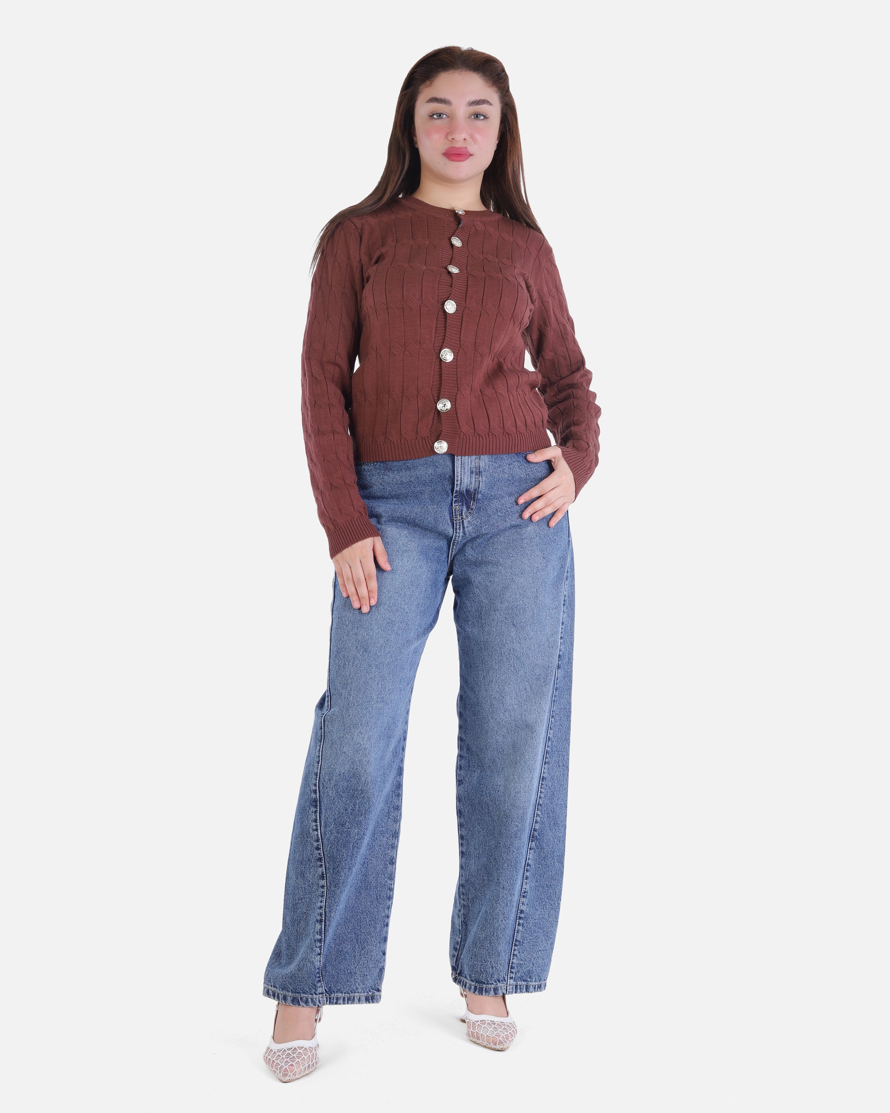 Cropped Knitted Cardigan with Button Front 2135/119