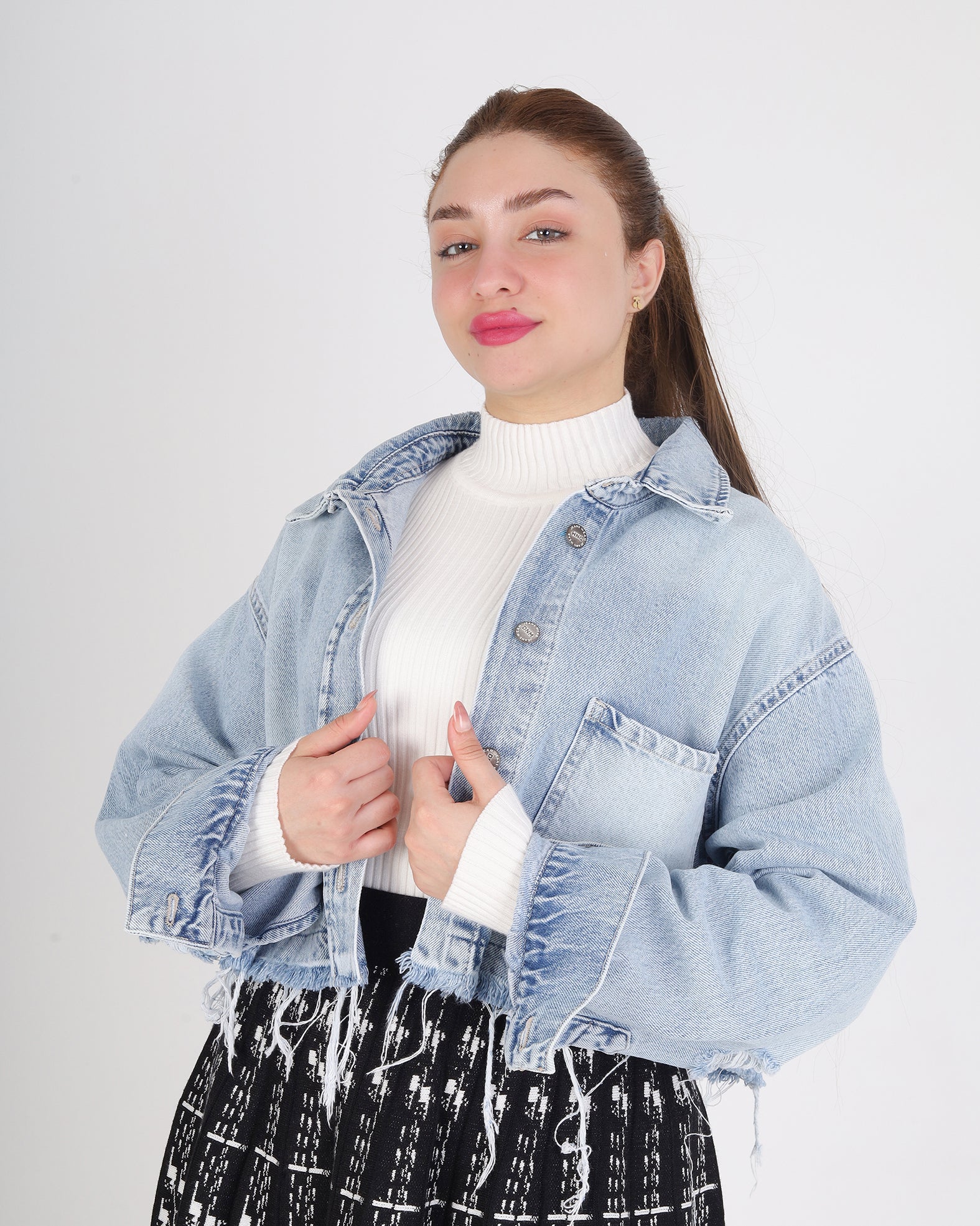 Oversized Cropped Denim Jacket 21911592