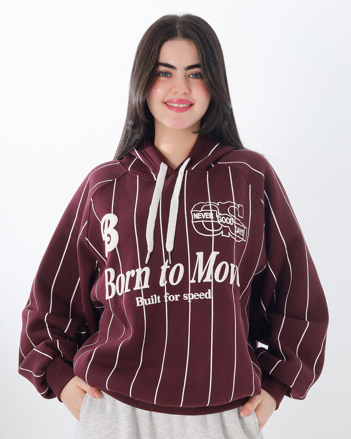 Pinstripe Oversized Graphic Hoodie 21987036