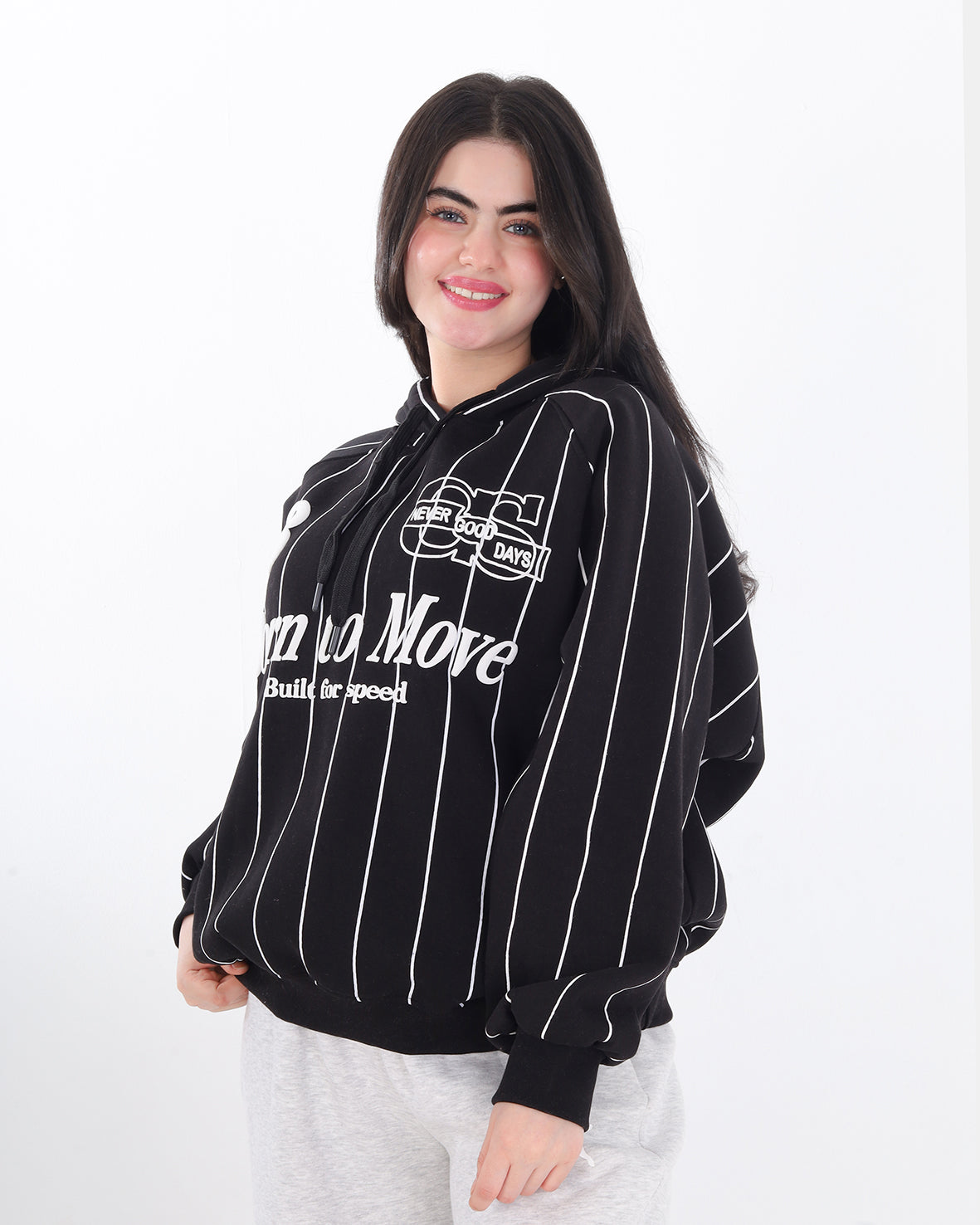 Pinstripe Oversized Graphic Hoodie 21987036