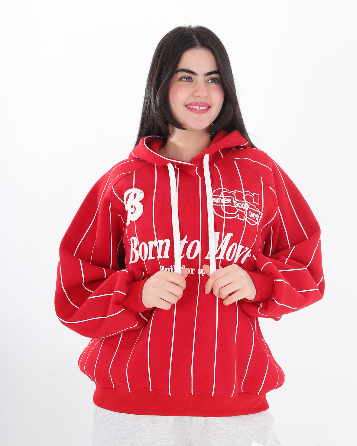 Pinstripe Oversized Graphic Hoodie 21987036
