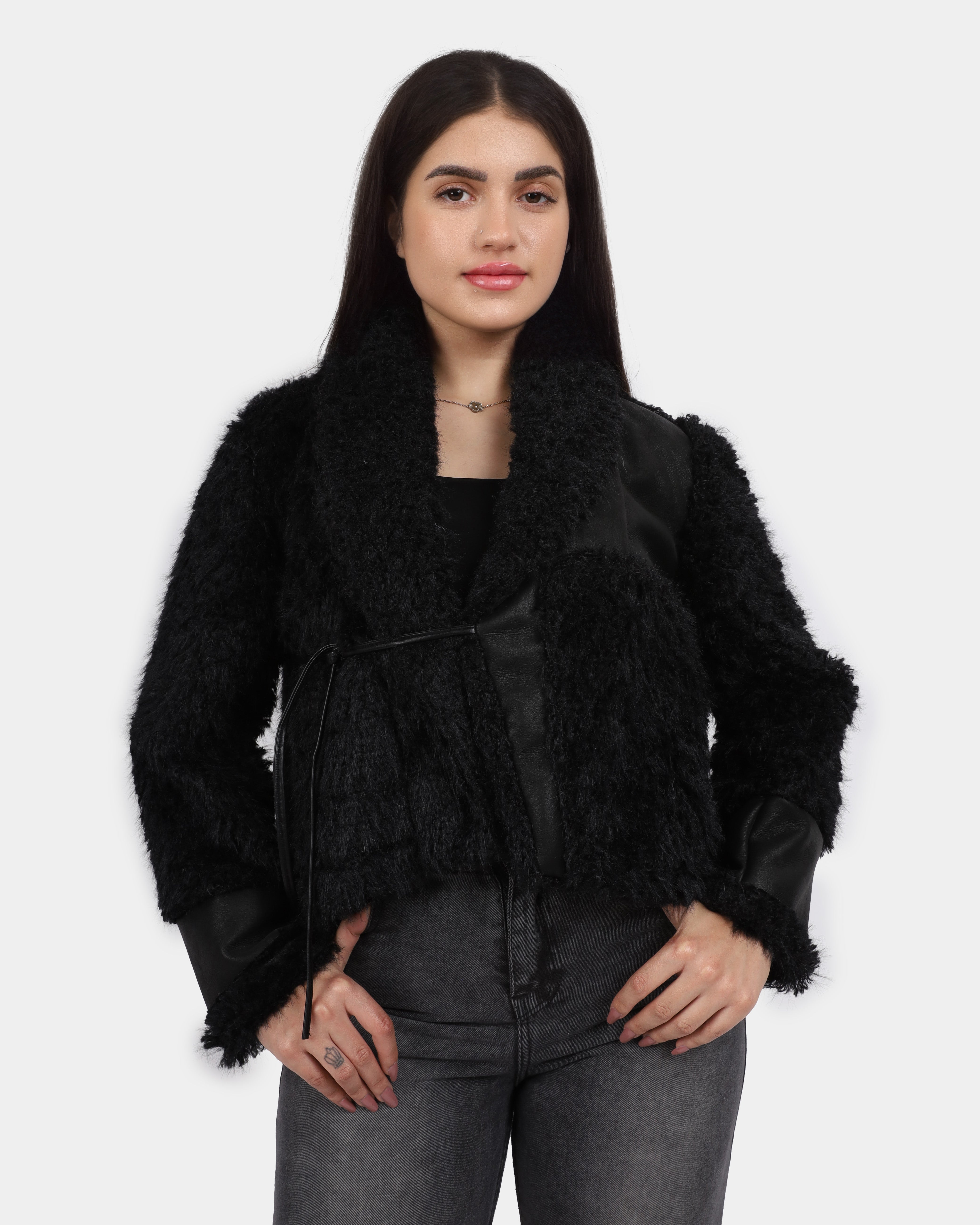 Faux Fur Wrap Jacket with Belt w1710J20