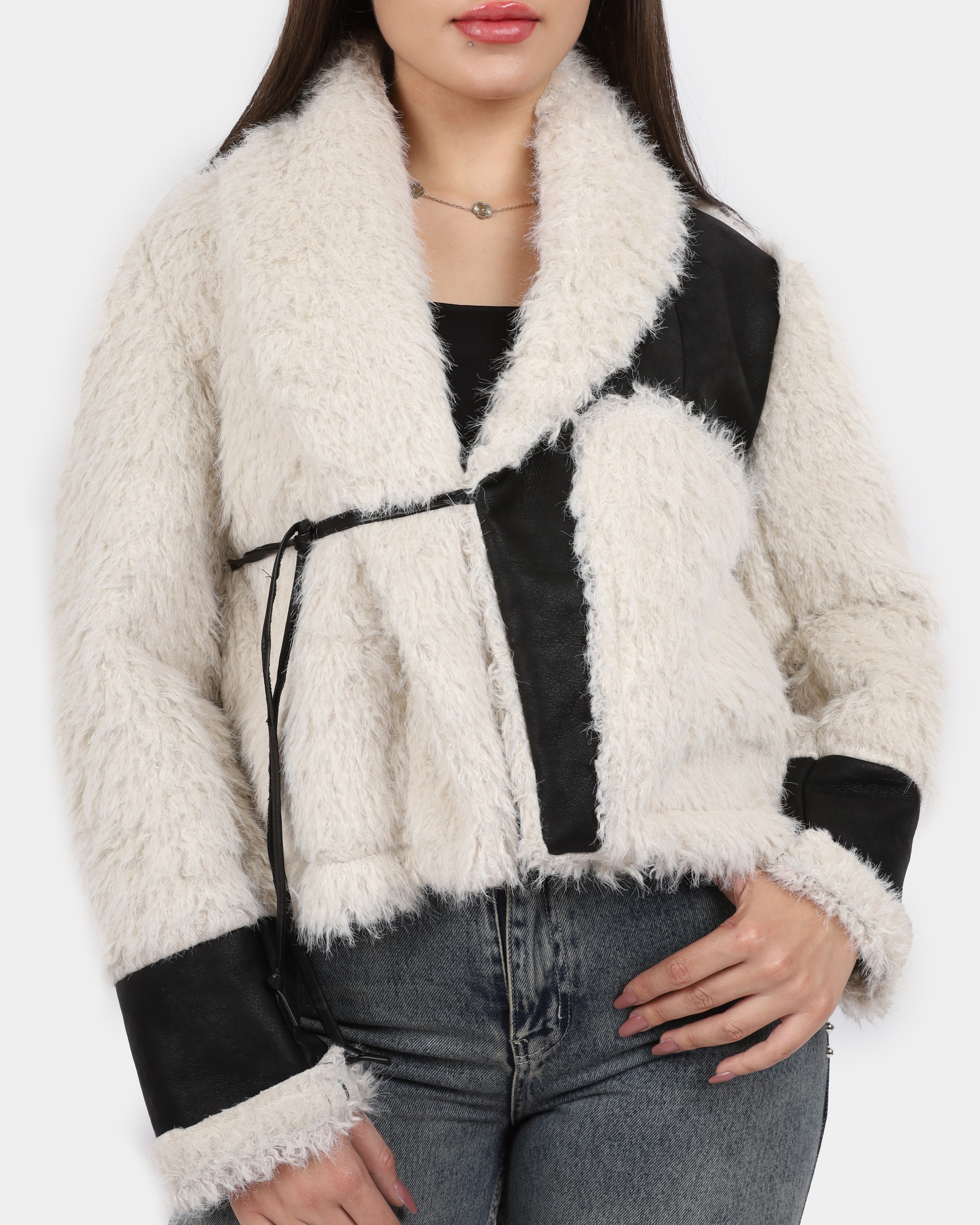 Faux Fur Wrap Jacket with Belt w1710J20