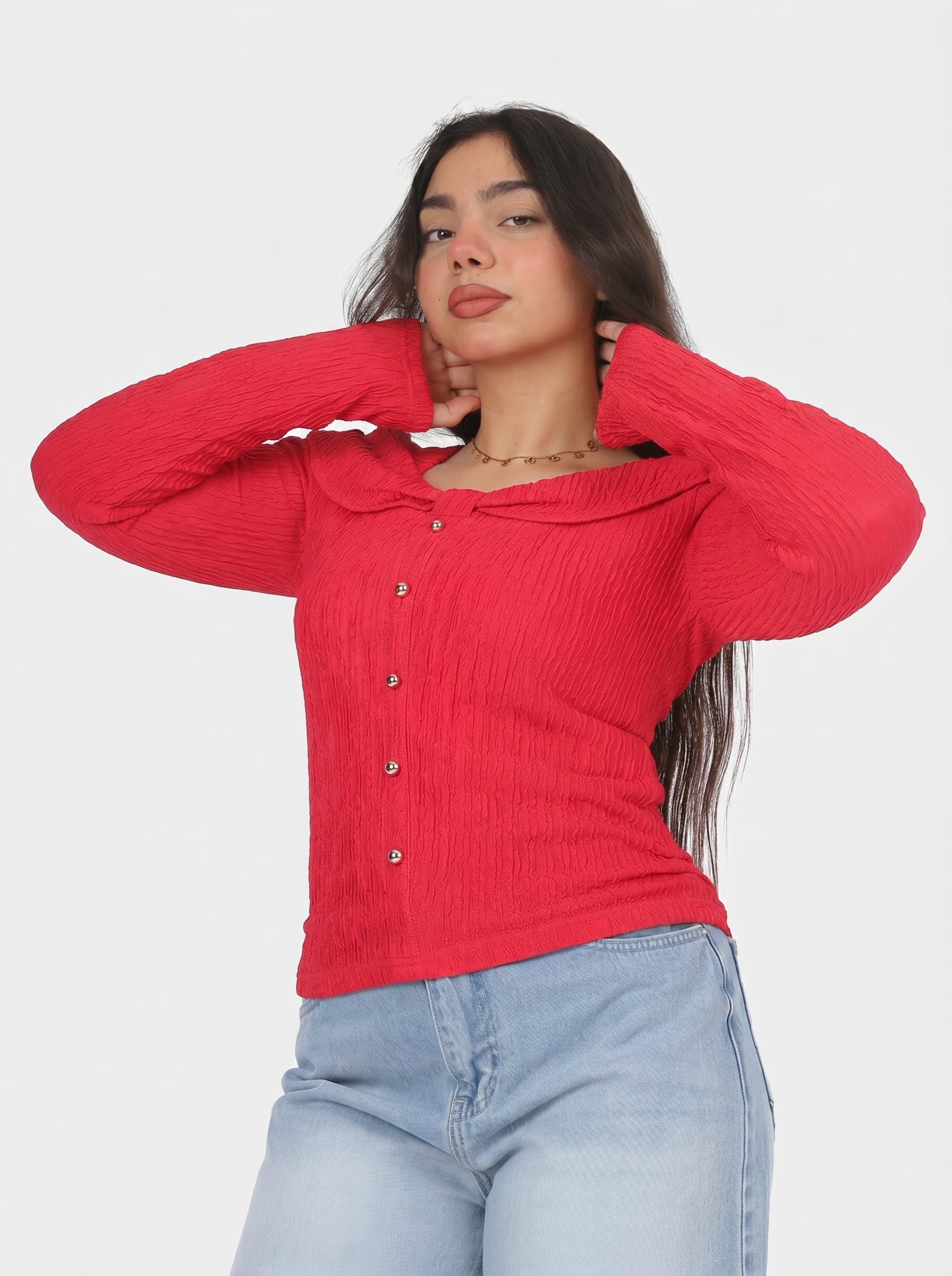 Square Neck Button Detail Blouse 698670