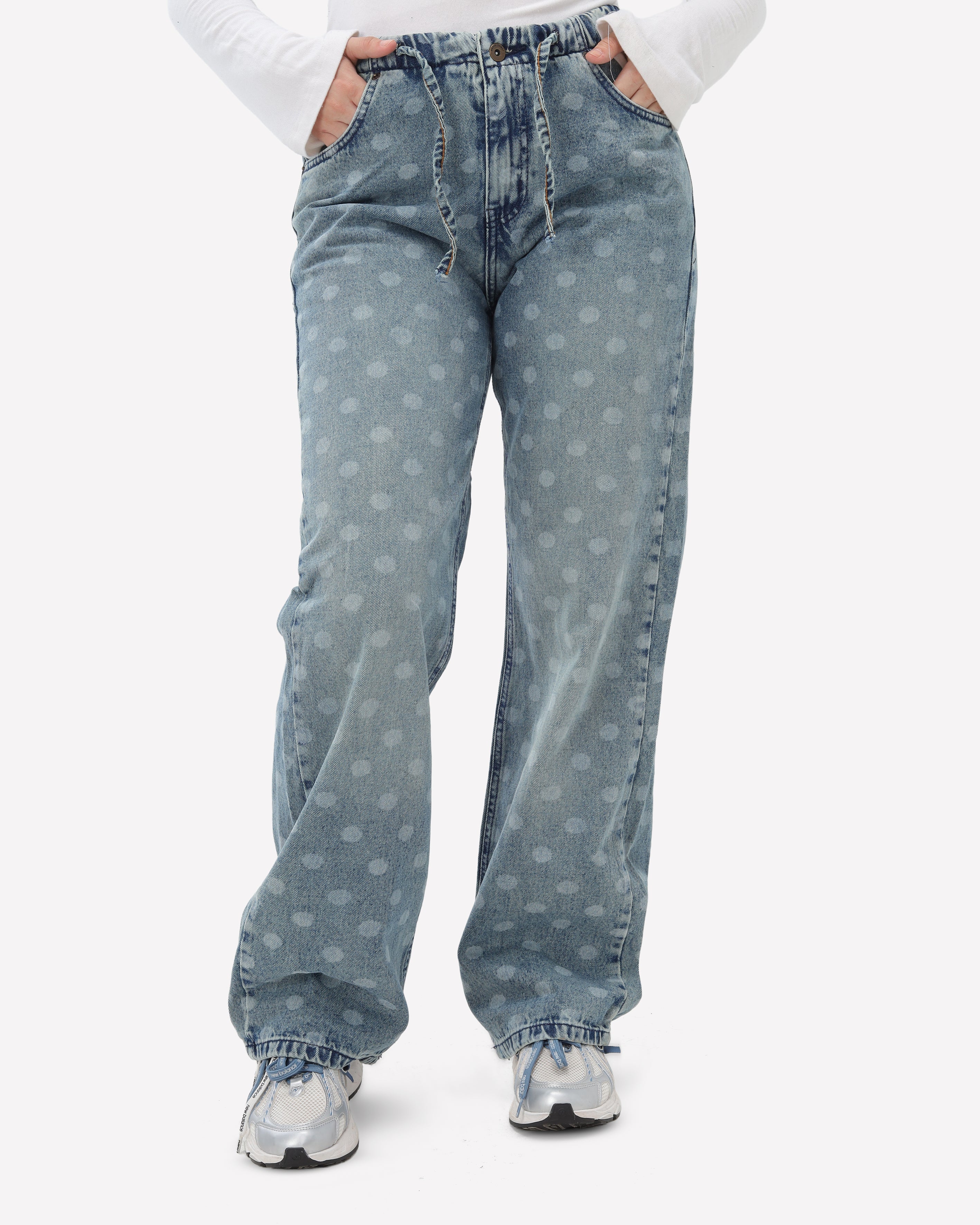 Polka Dot Wide-Leg Denim Jeans 395B47
