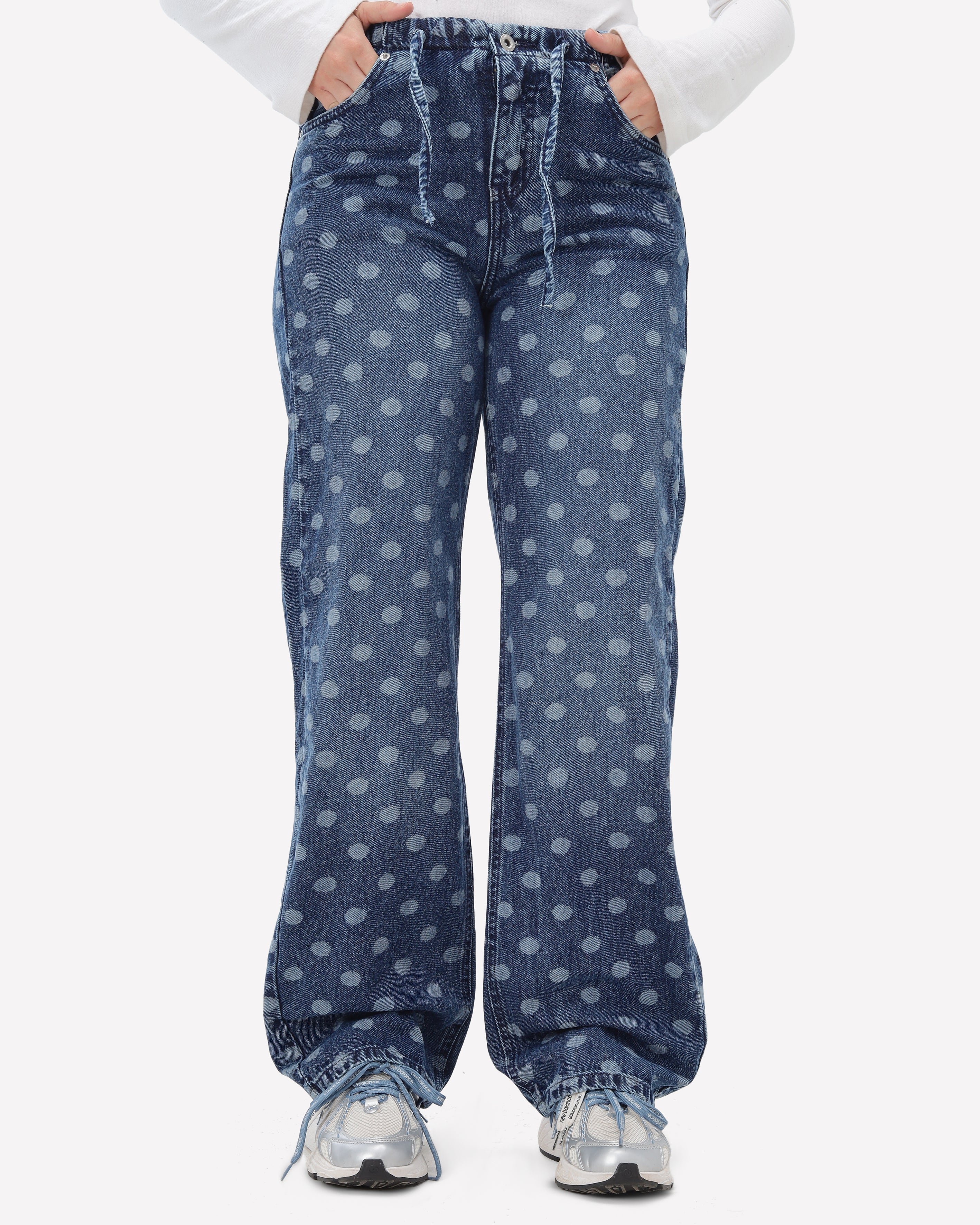 Polka Dot Wide-Leg Denim Jeans 395B47