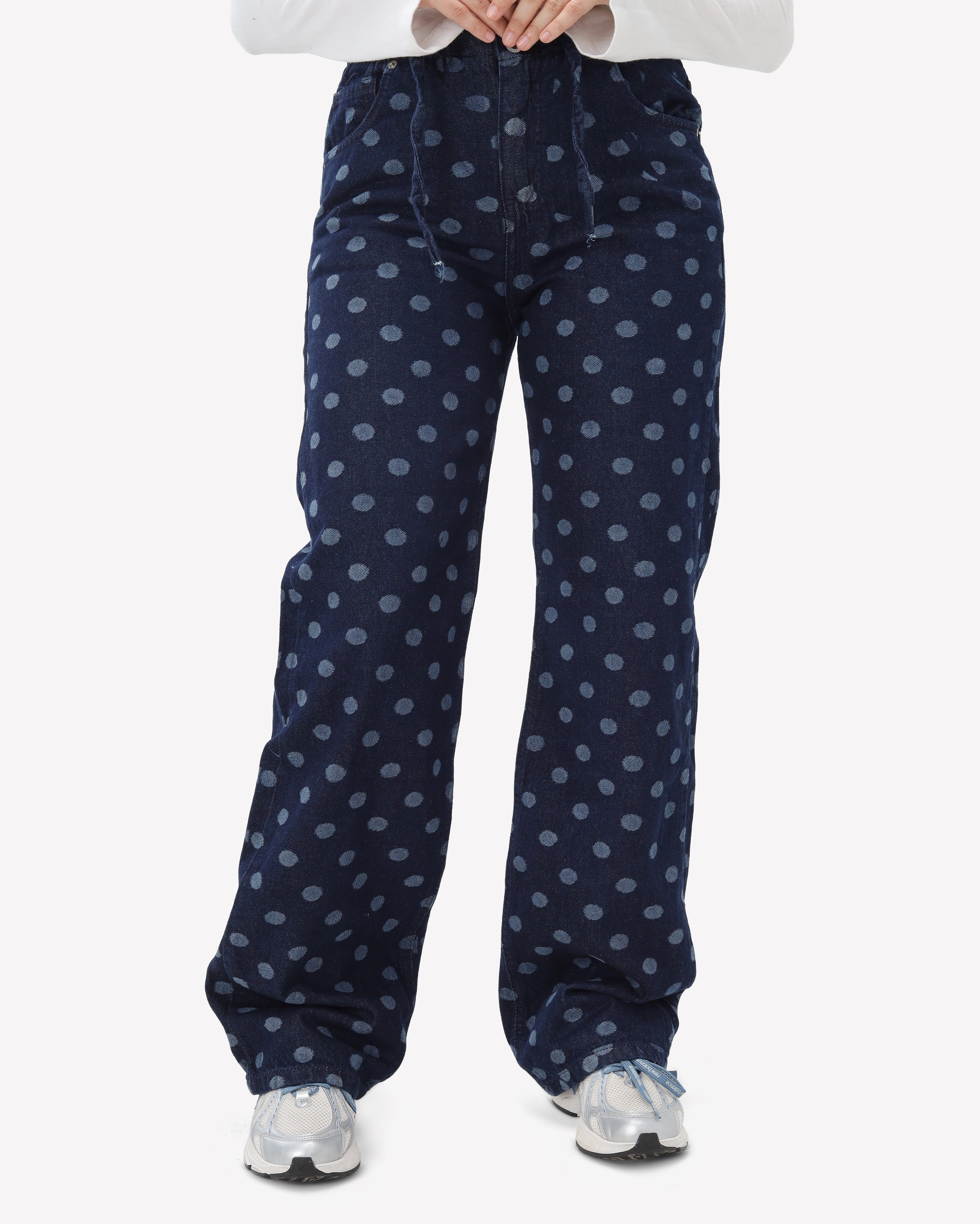 Polka Dot Wide-Leg Denim Jeans 395B47