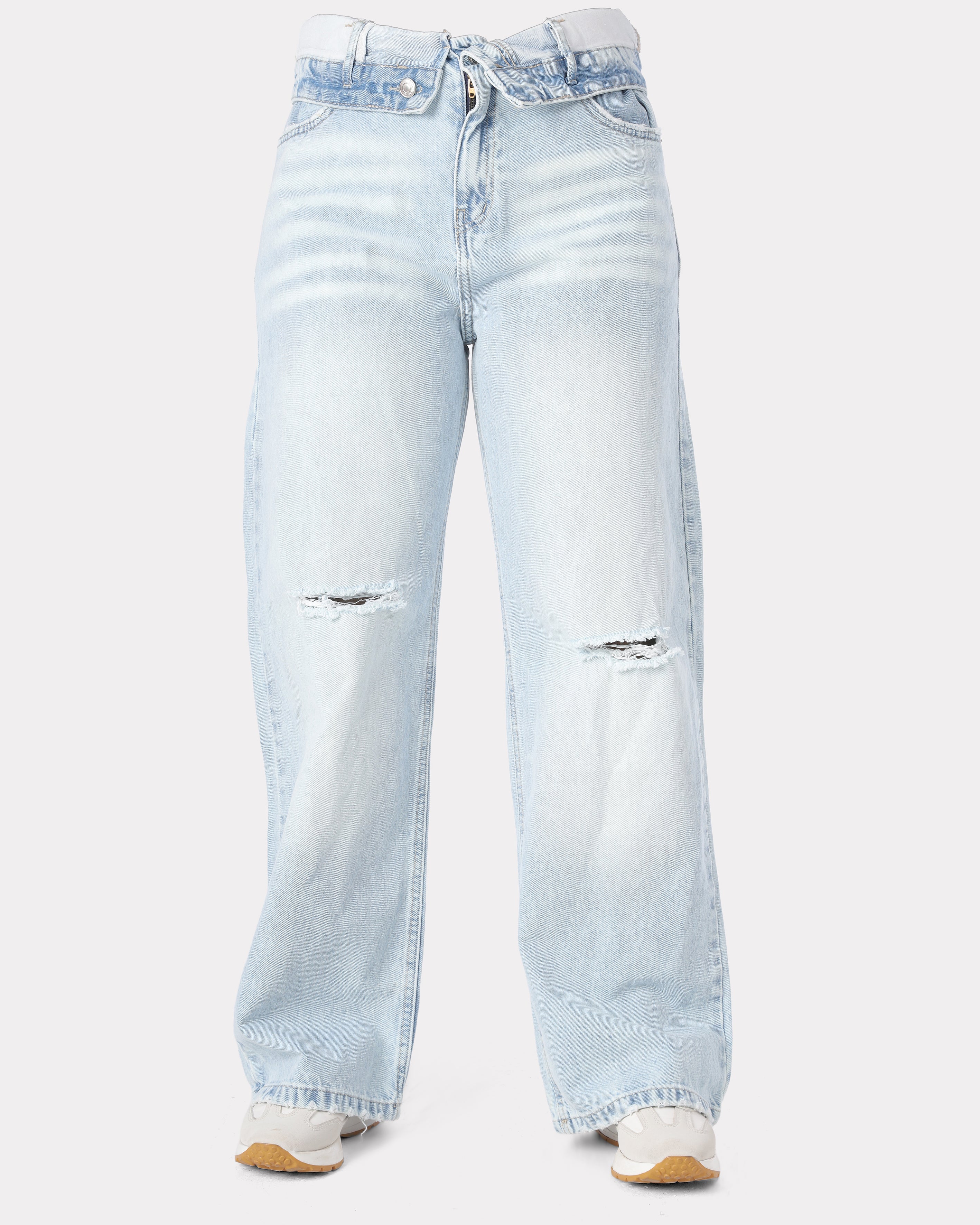 Distressed Straight Leg Jeans 395B703