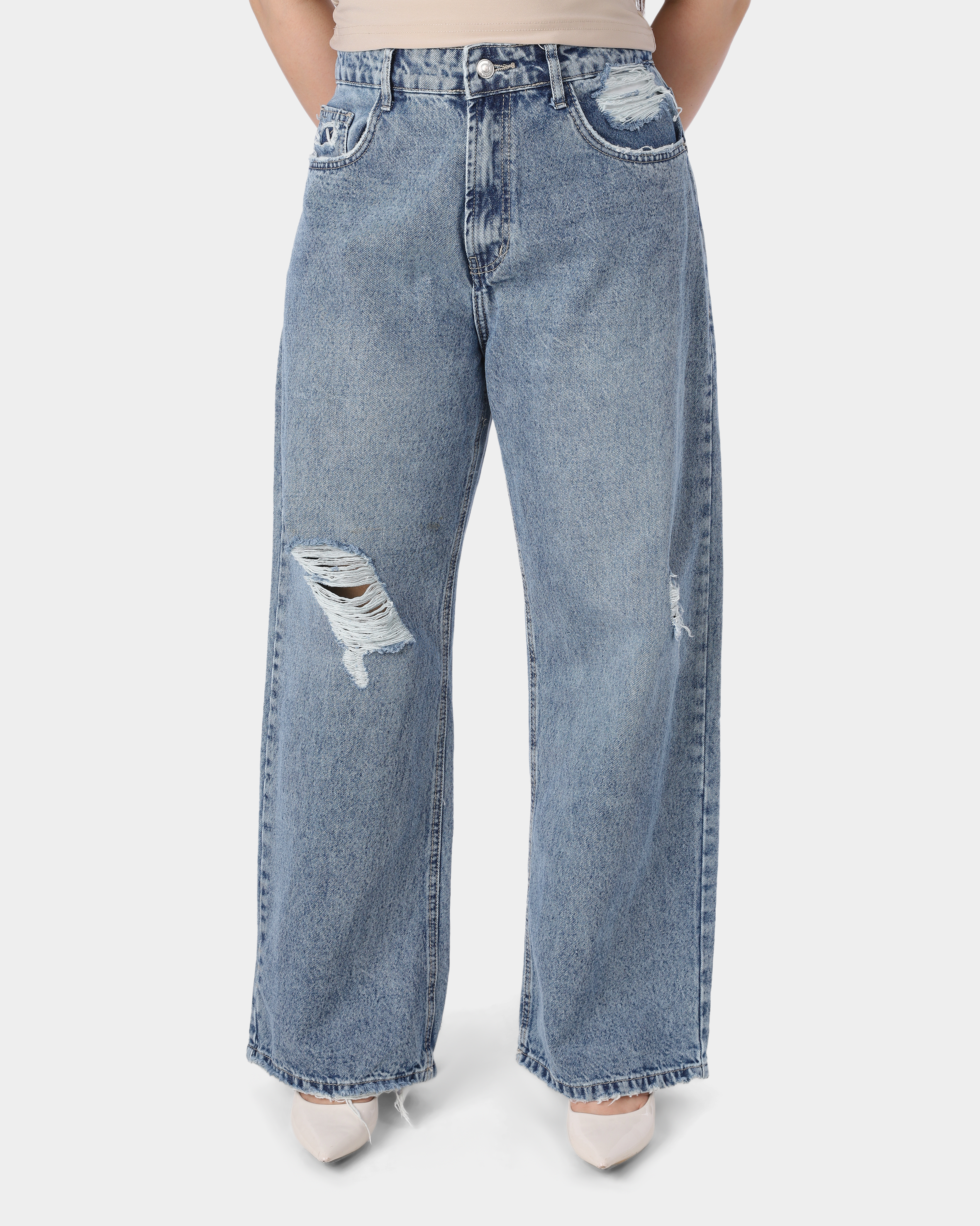 Cut-Out Detail Wide-Leg Jeans 395B708